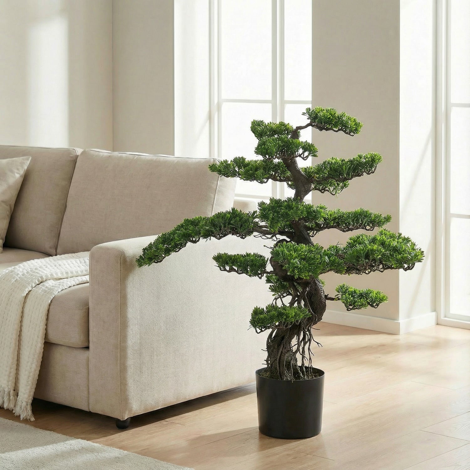 90 cm Kopu kunstmatige ceder bonsai boom met zwarte pot - Bonsai boom