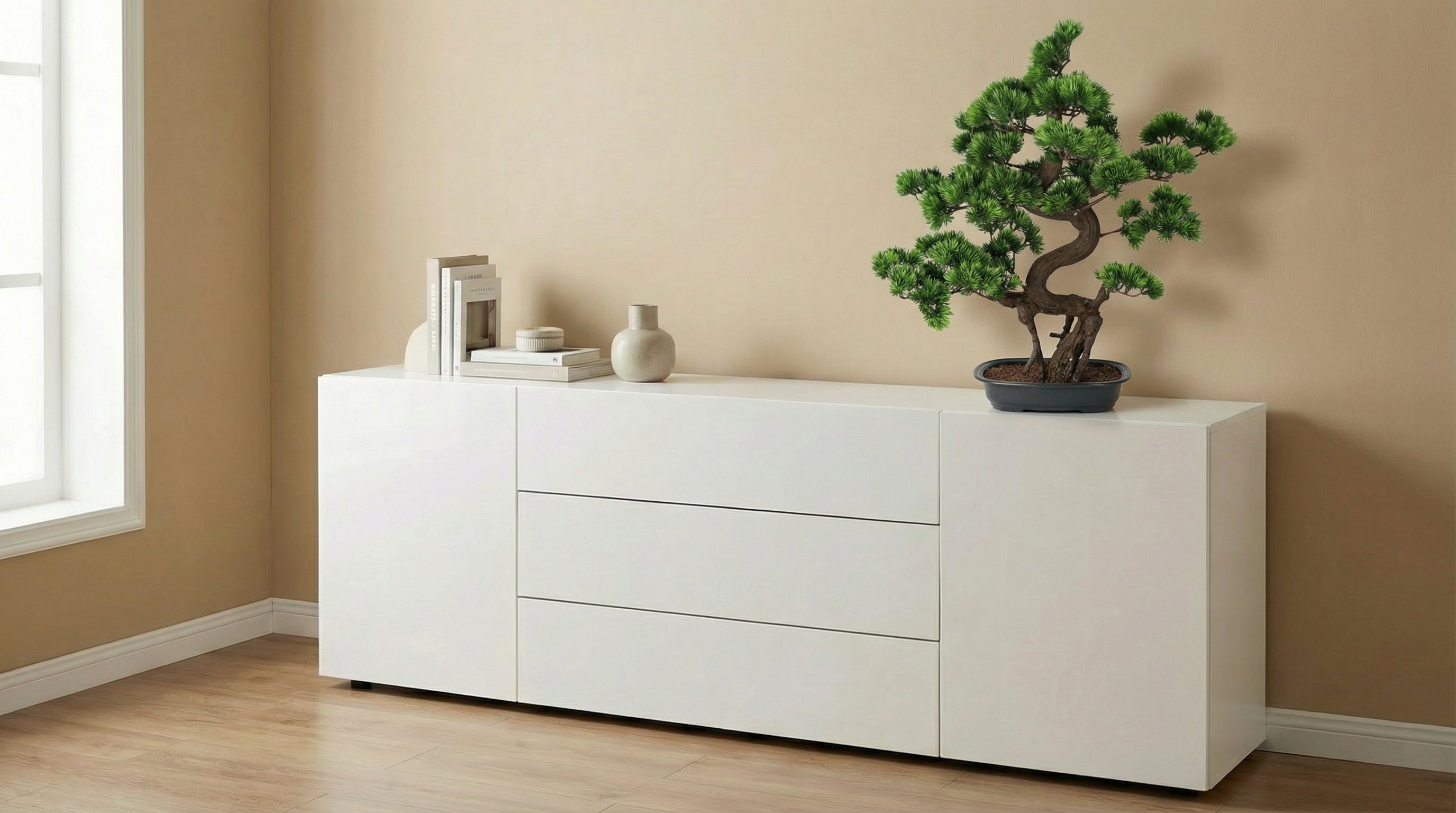 Kopu® Kunstpflanze Bonsai 65 cm Kiefer mit schwarzem Topf – Bonsai-Baum