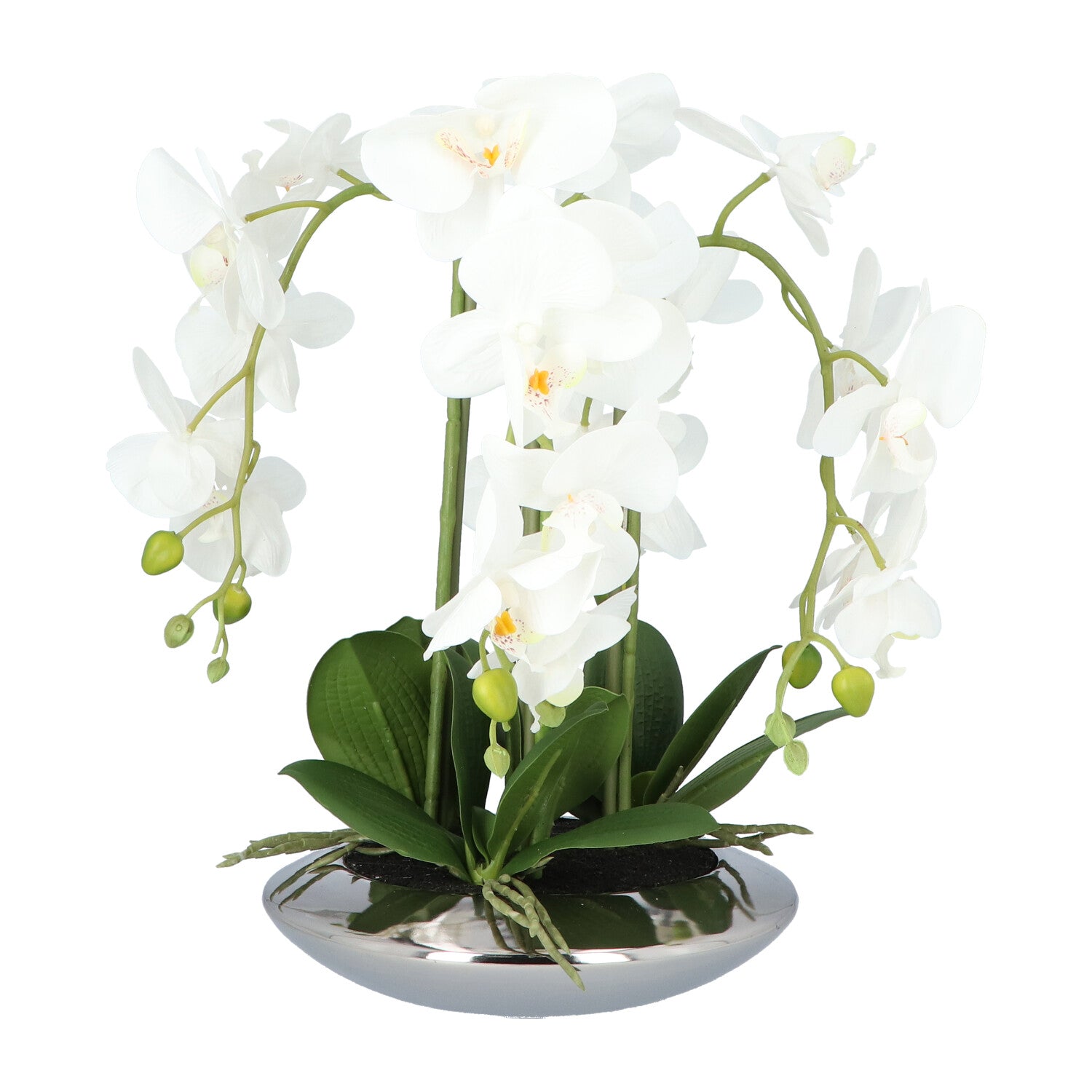 Kopu® Kunstplant Orchidee 4 takken 41cm in Zilveren Schaal  - Wit