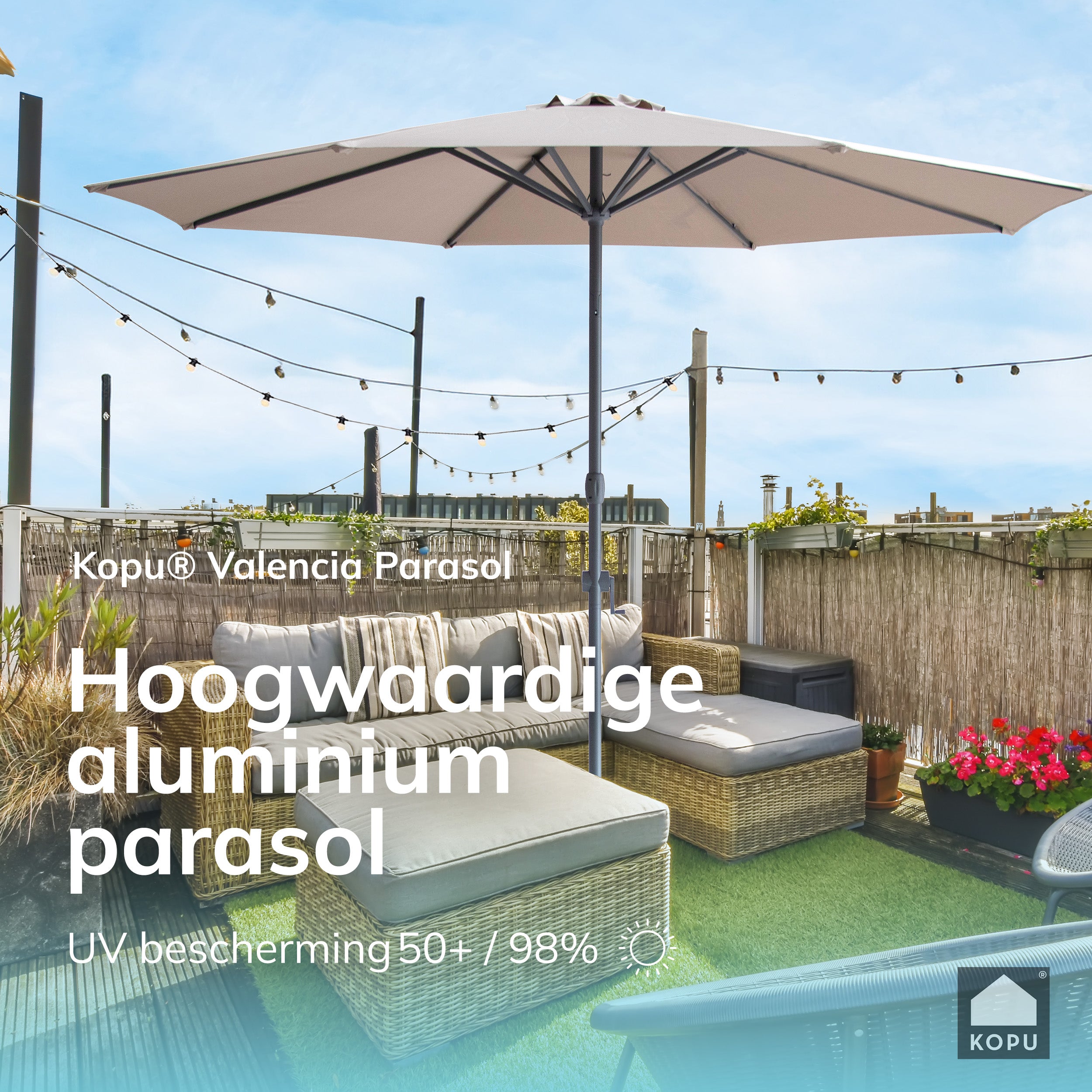 Kopu® Valencia Parasol Rond 300 cm met Beschermhoes - Taupe