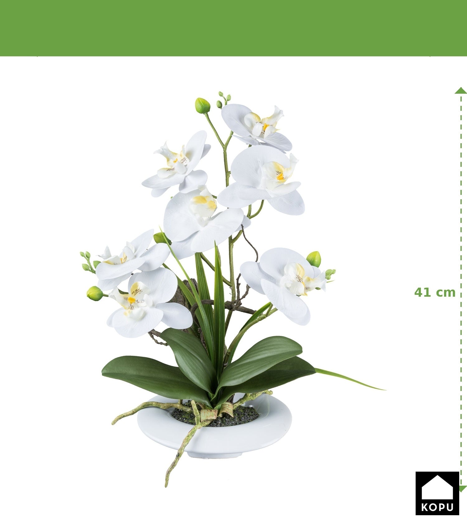 Kopu® Kunstbloem Orchidee 41 cm Wit met Bloemschaal - Phalaenopsis