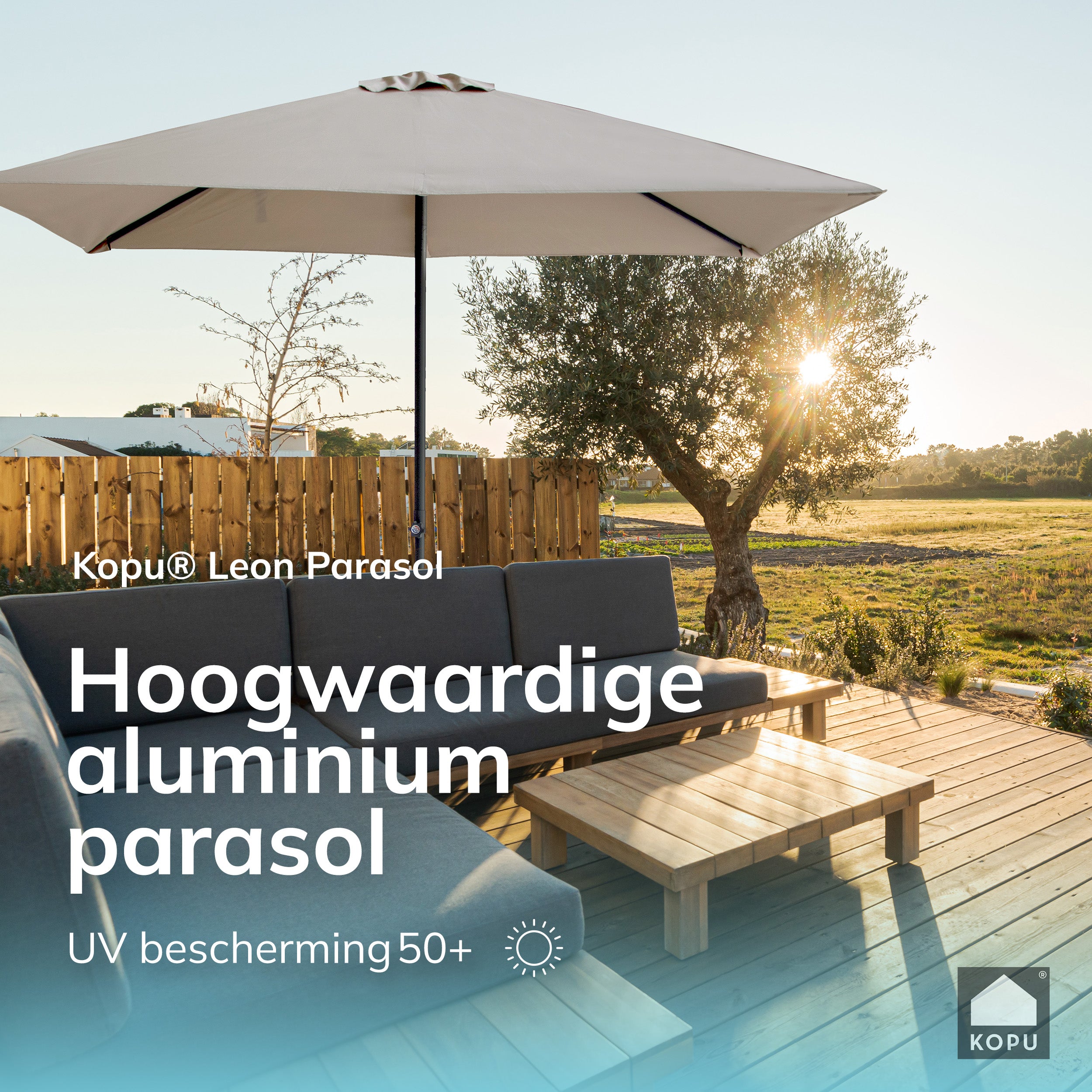 Kopu® Leon Parasol Rechthoek 150x250cm met Hoes - Balkonparasol Taupe