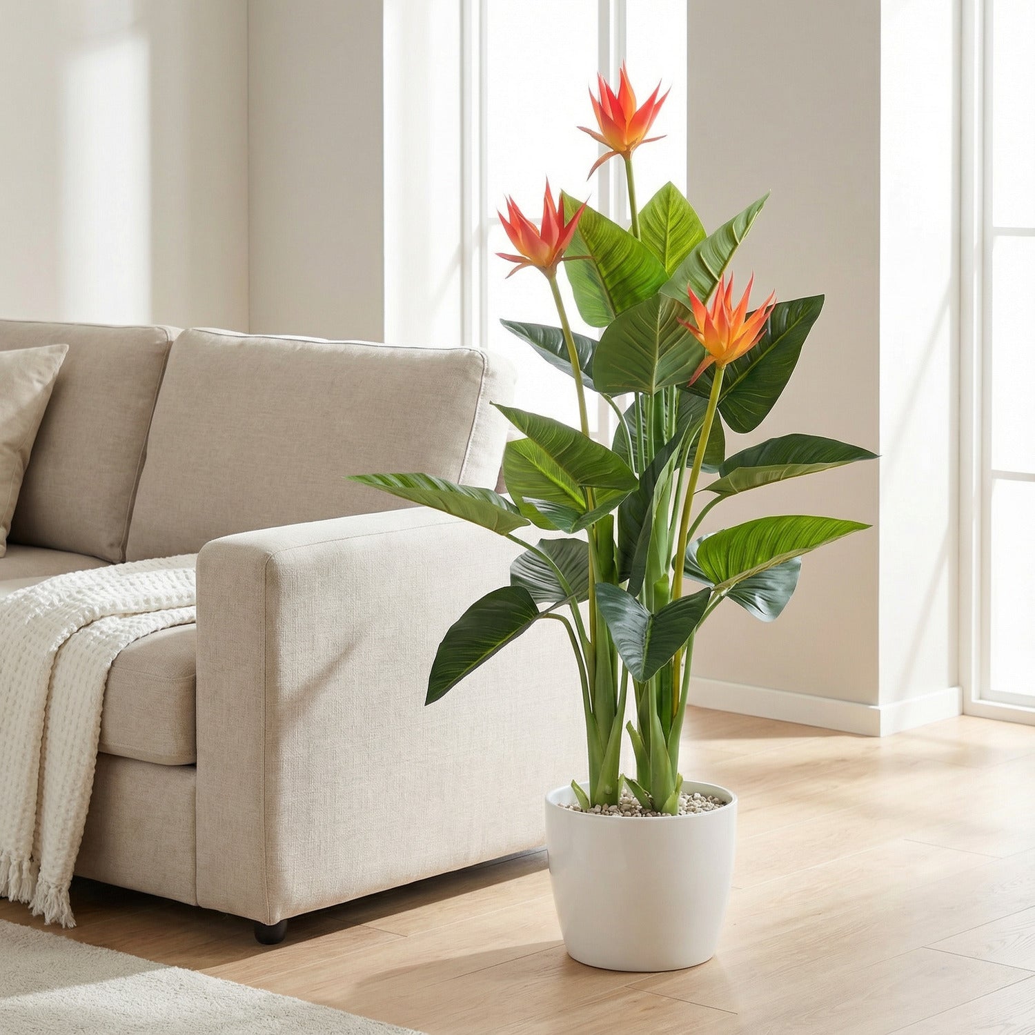 Kopu® Kunstplant Guzmania 105 cm met 3 oranje bloemen - Nepplant