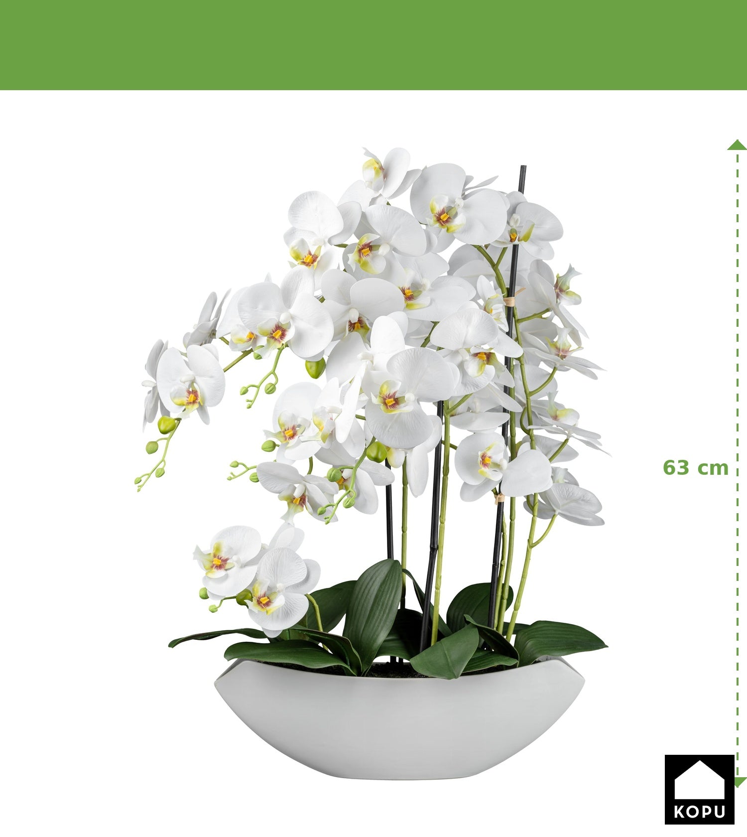 Kopu® Kunstbloem Orchidee 60 cm Wit met Schaal Ovaal - Phalenopsis