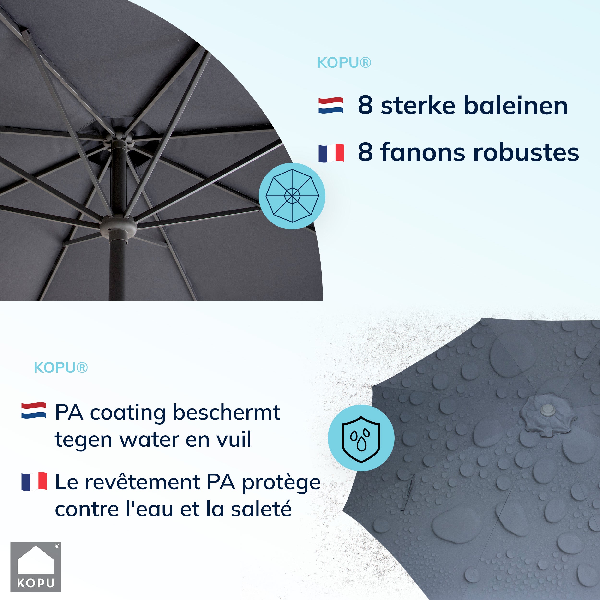 Kopu® Madrid 350 cm Grote Parasol Rond met Beschermhoes - Grijs