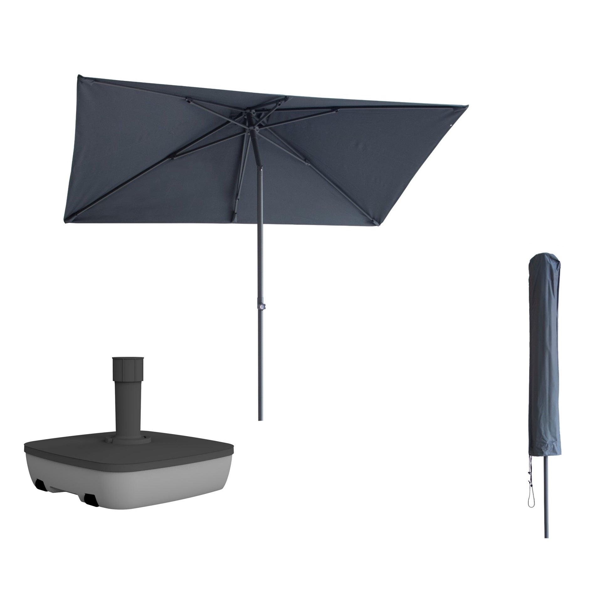 Kopu® Leon Parasol Rechthoek 150x250 cm - met Hoes en Voet - Grijs