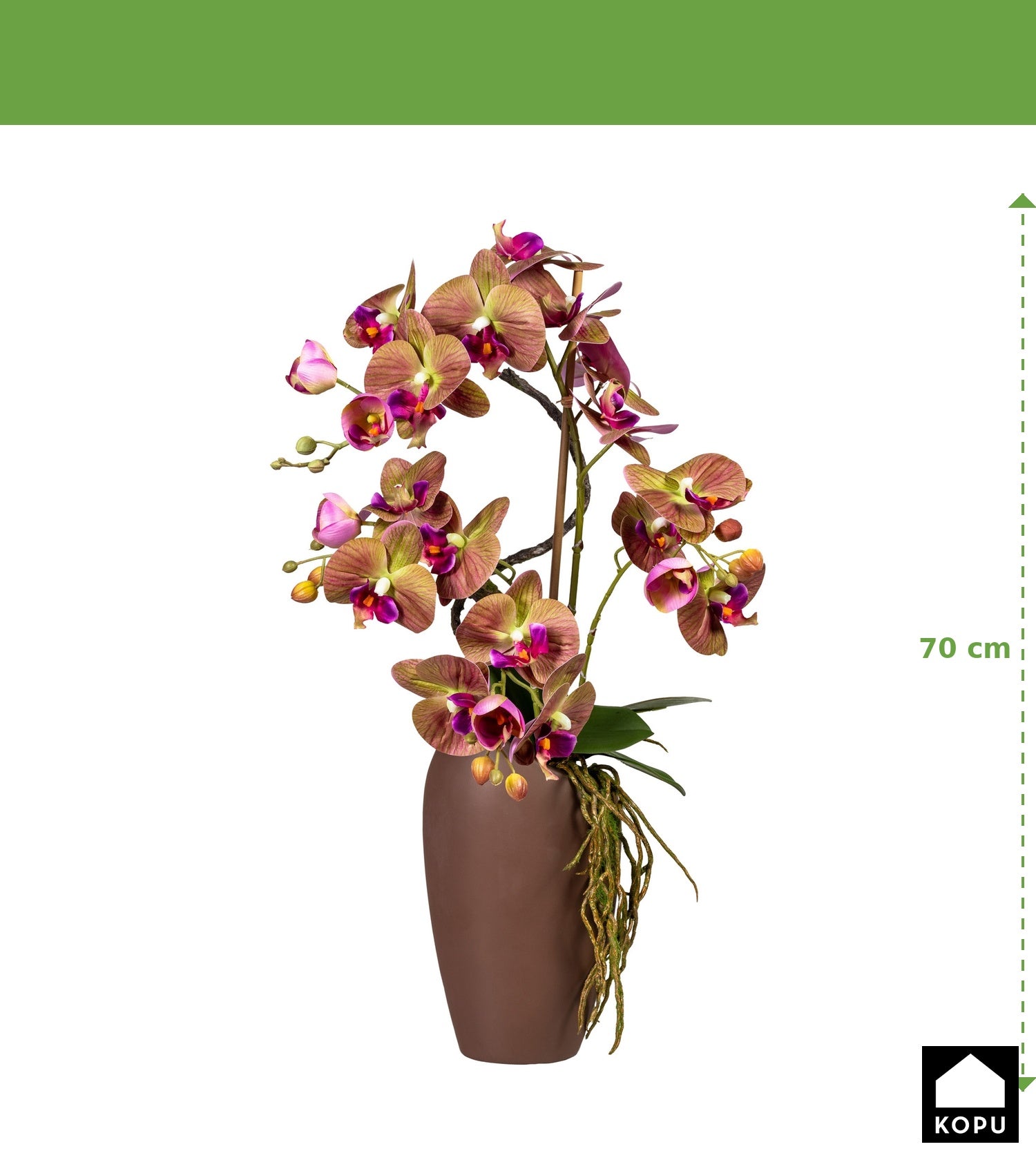 Kopu® Kunstbloem Orchidee 70 cm Paars in bruine Vaas - Phalenopsis