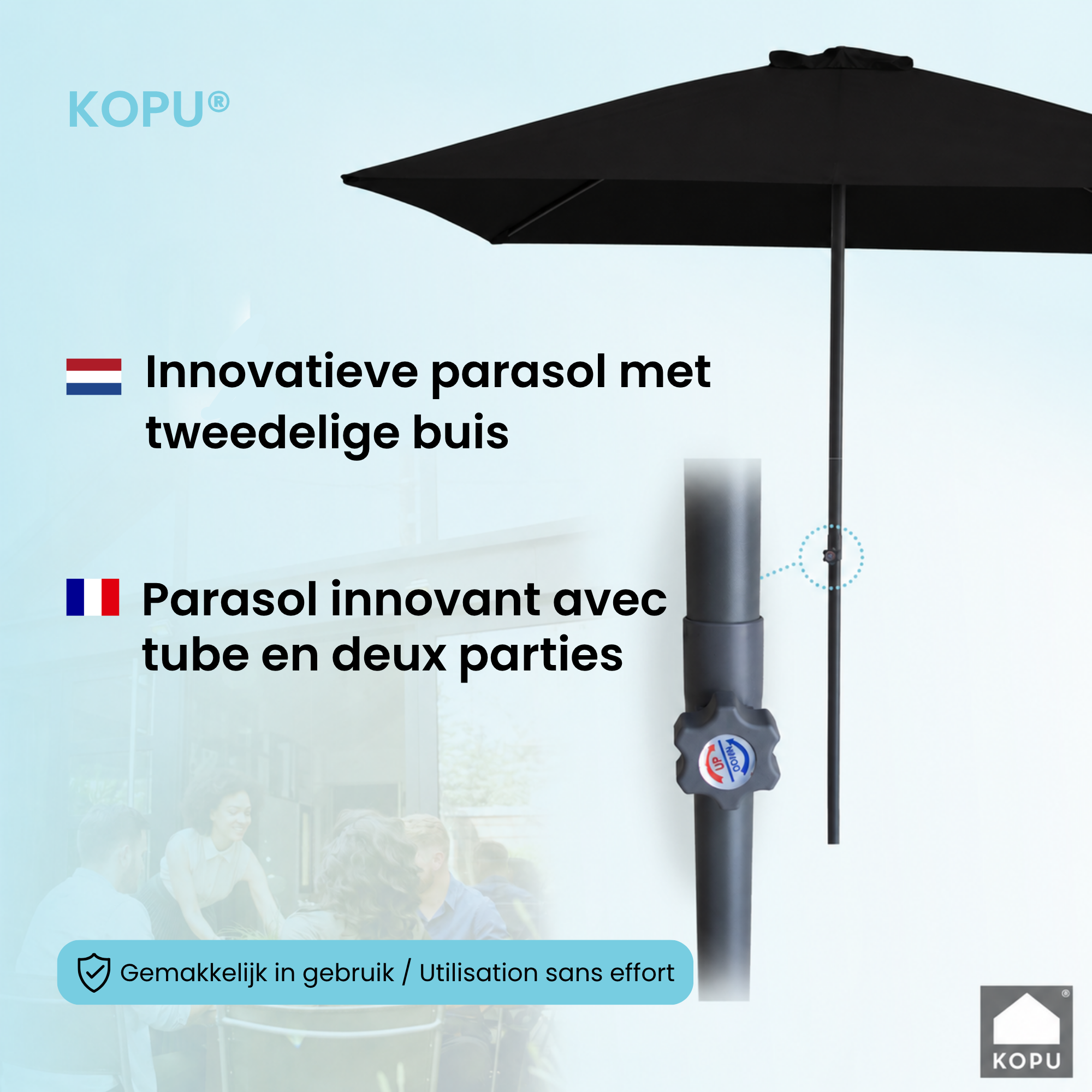 Kopu® Leon Parasol met Hoes Rechthoek 150x250 cm - Balkonparasol - Zwart