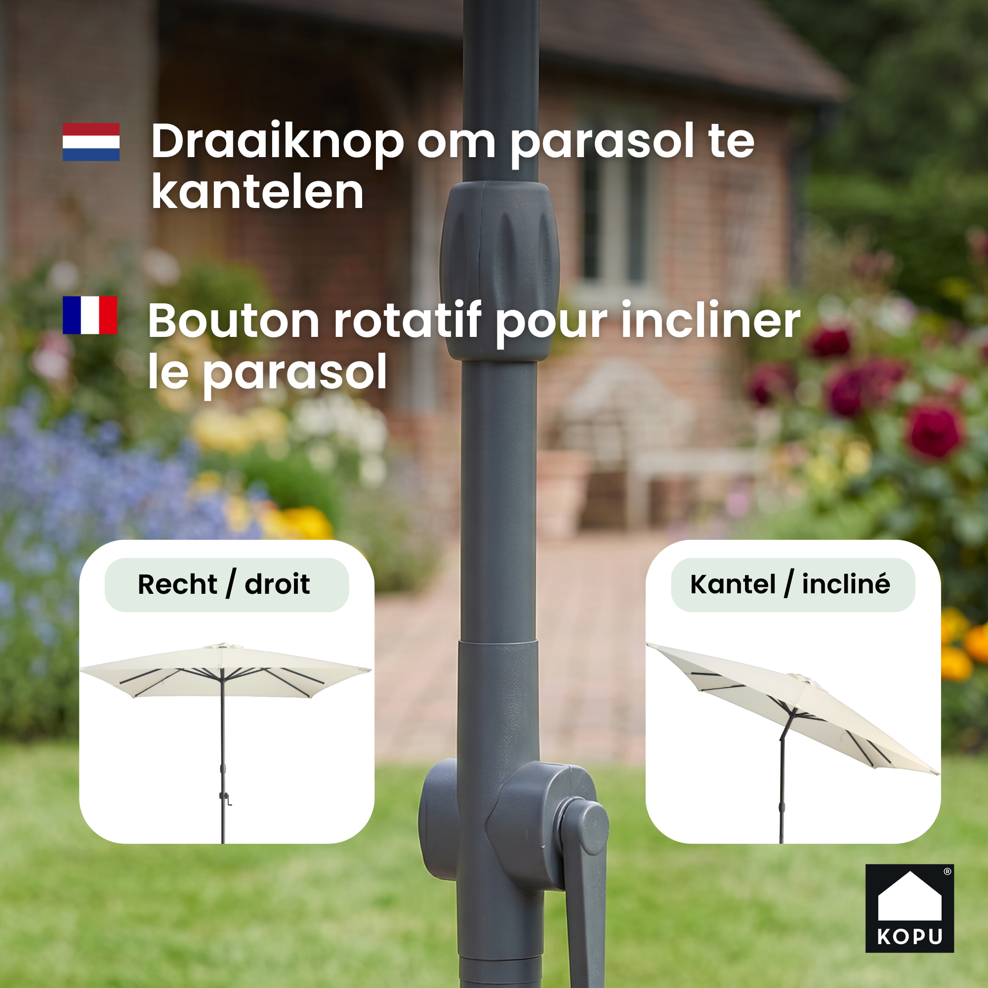 Kopu® Alicante - Parasol Vierkant 230x230 cm met Windvanger - Creme
