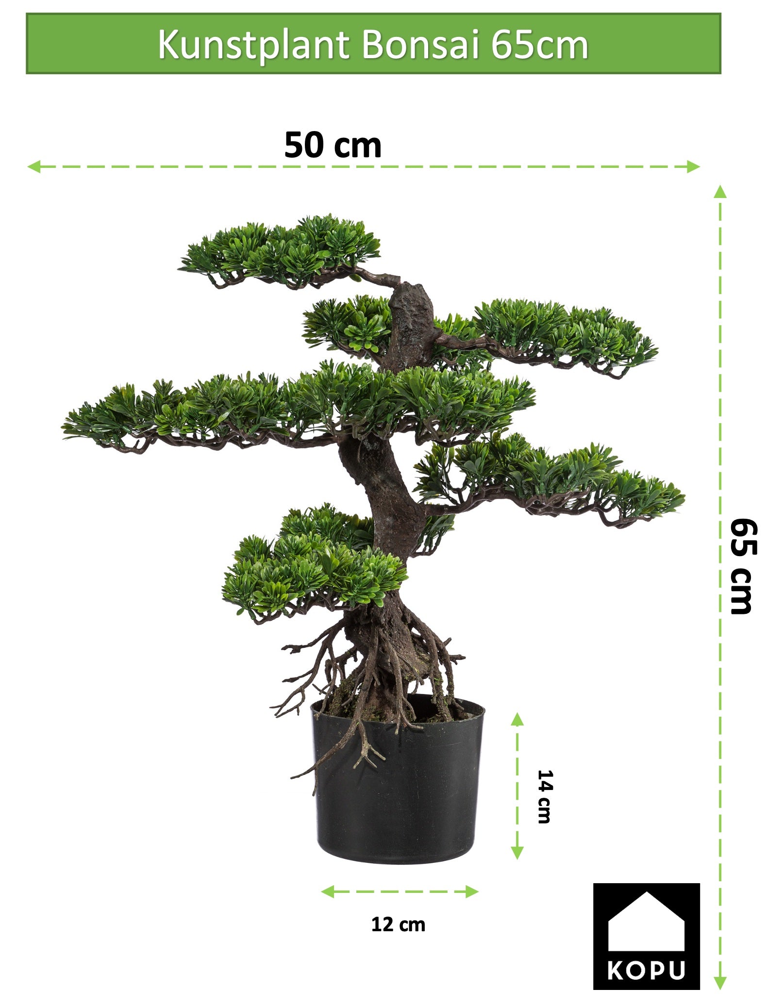 Kopu® Kunstplant Bonsai 65 cm - in zwarte Pot - Bonsai boompje