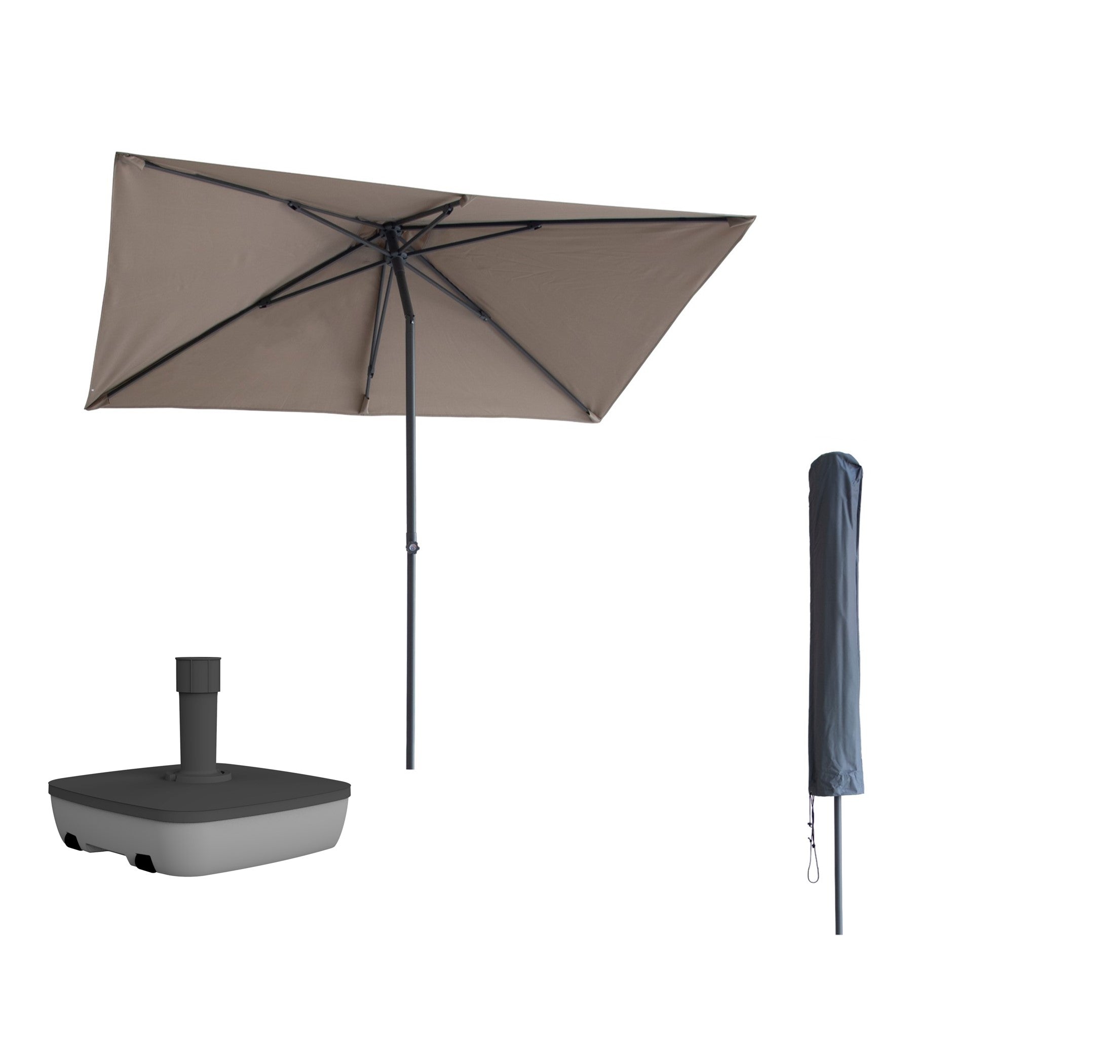 Kopu® Leon Parasol Rechthoek 150x250 cm - met Hoes en Voet - Taupe