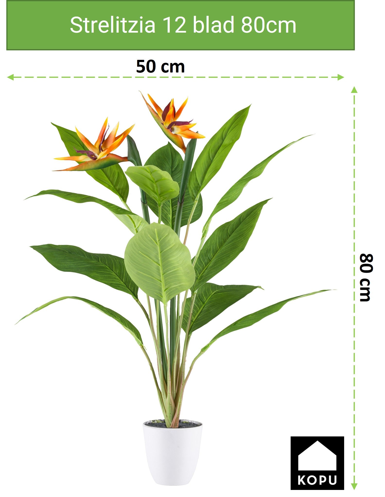 Kopu® Kunstplant Strelitzia 80cm pot wit/groen - Paradijsvogelplant