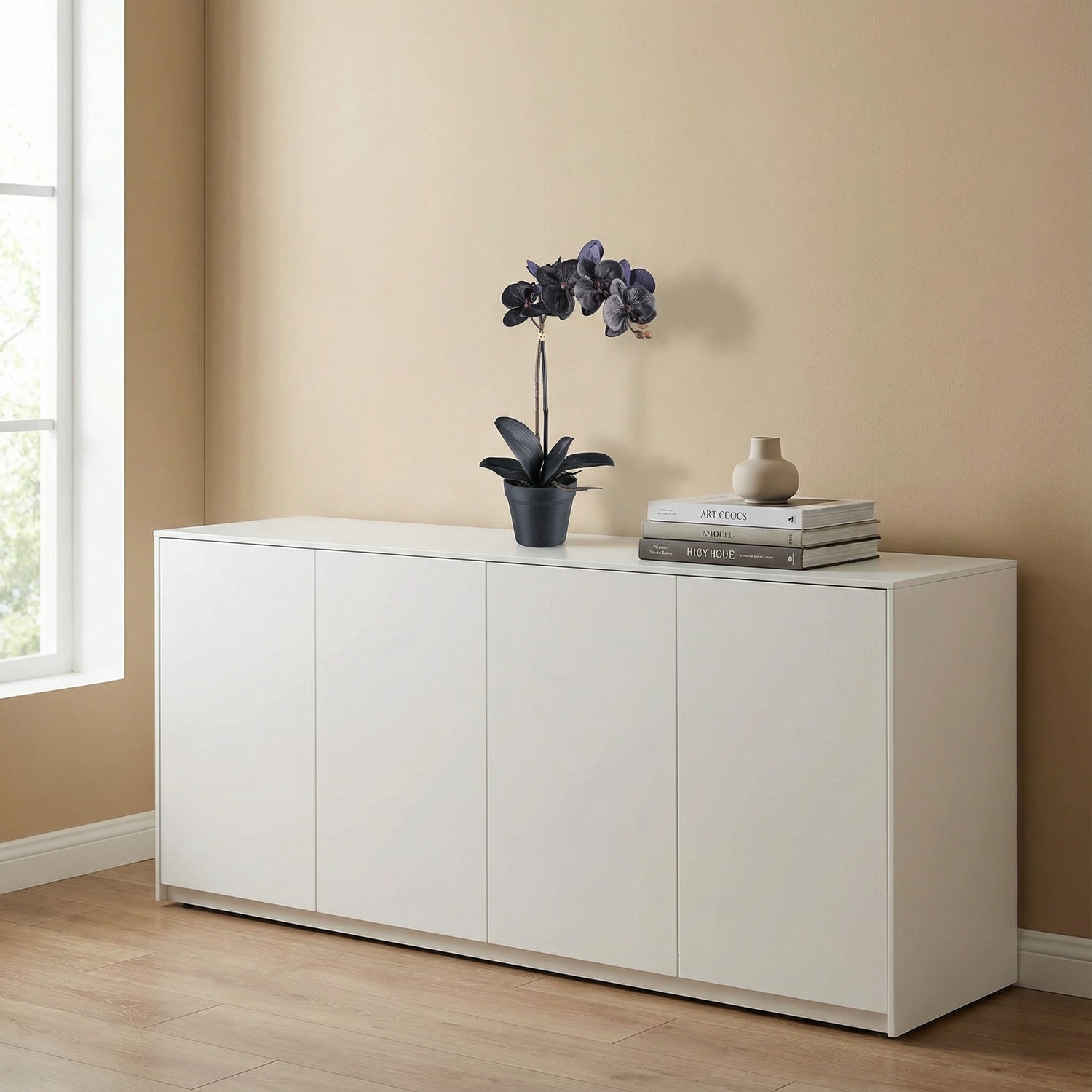 Kopu® Phalaenopsis-orchidee – 48 cm 7 bloemen, 4 bladeren - Real Touch - zwart