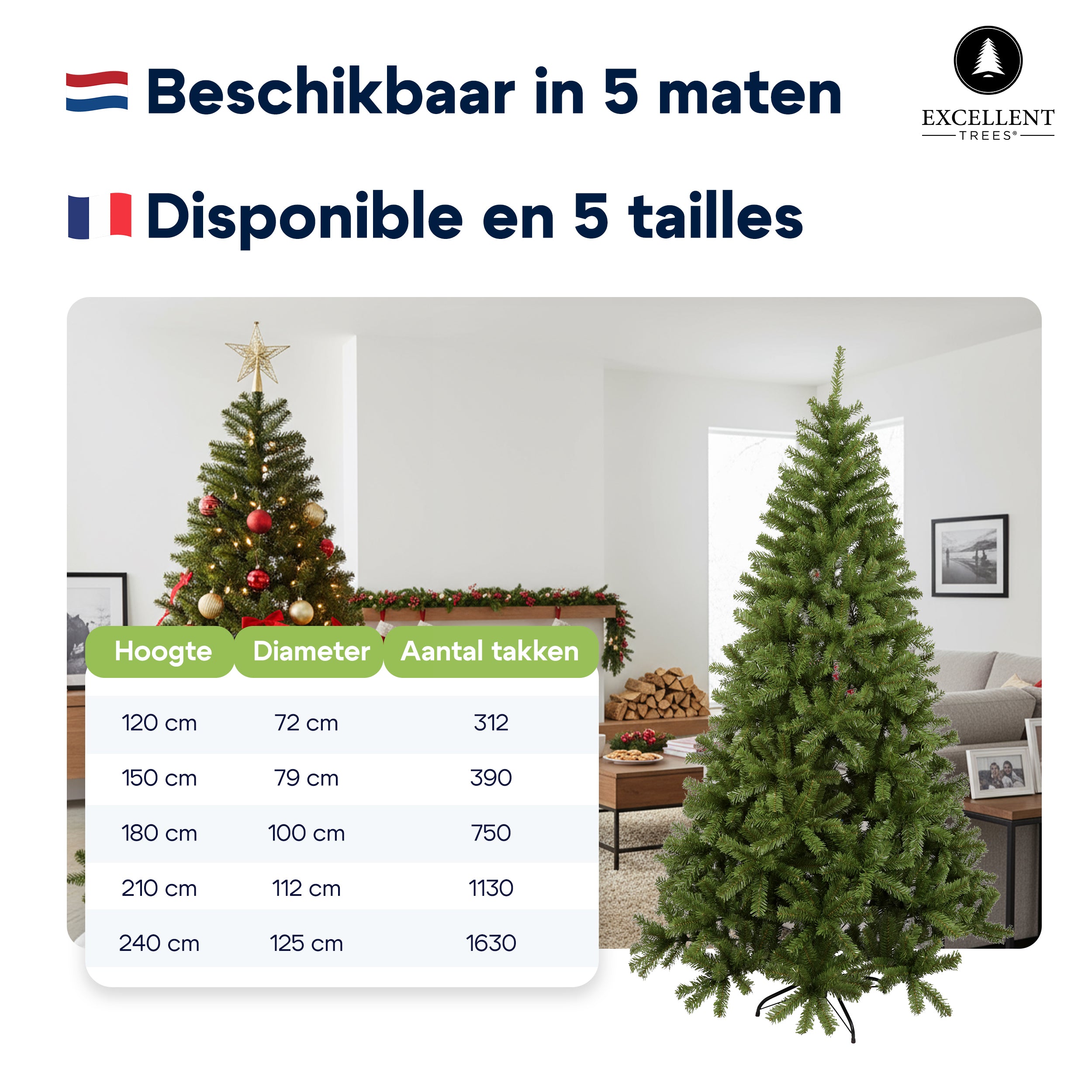 Excellent Trees® Oppdal 180 cm - Slanke kunstkerstboom - ⌀100cm - 180cm