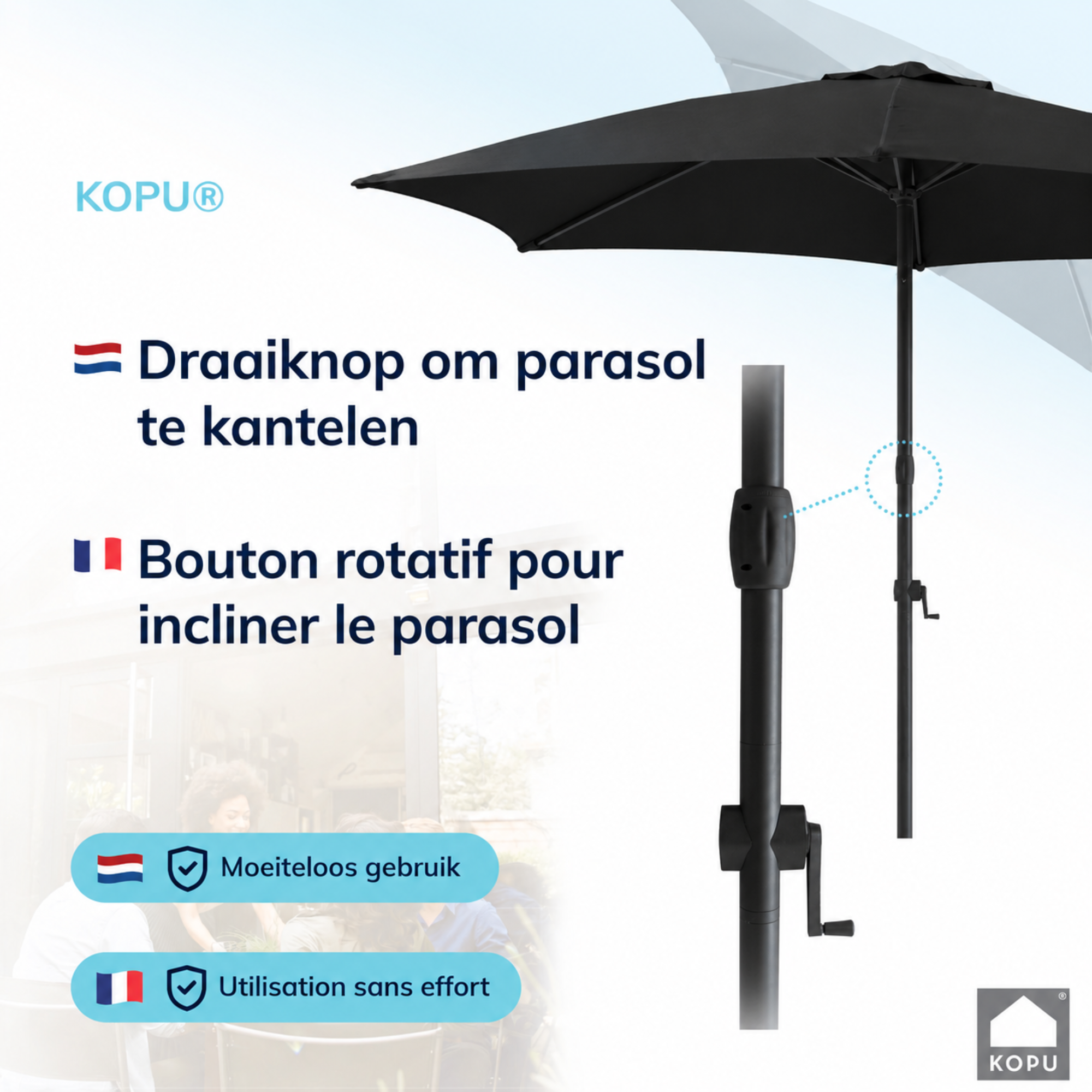 Kopu® Sevilla Parasol Rechthoek 200x300 cm met Hoes - Balkonparasol Zwart