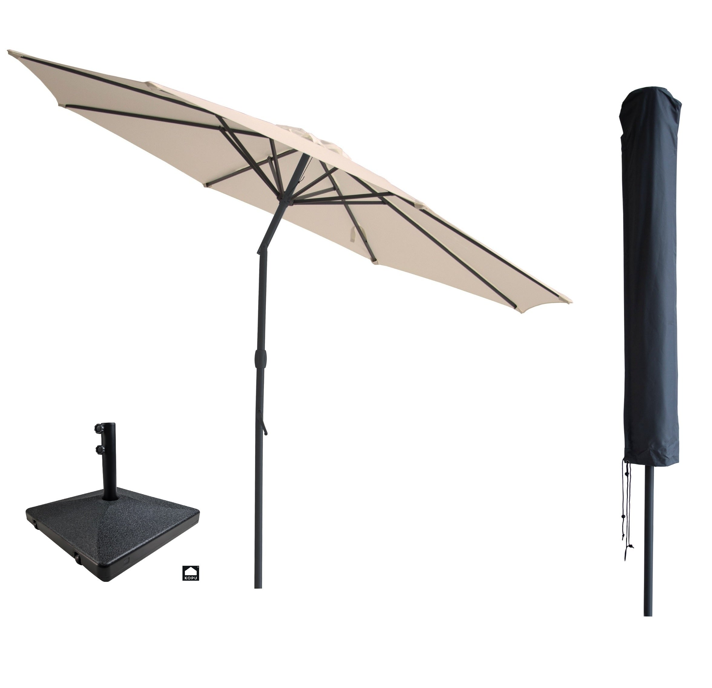 Kopu® Valencia Parasol Rond 300 cm met Beschermhoes en Voet - Creme