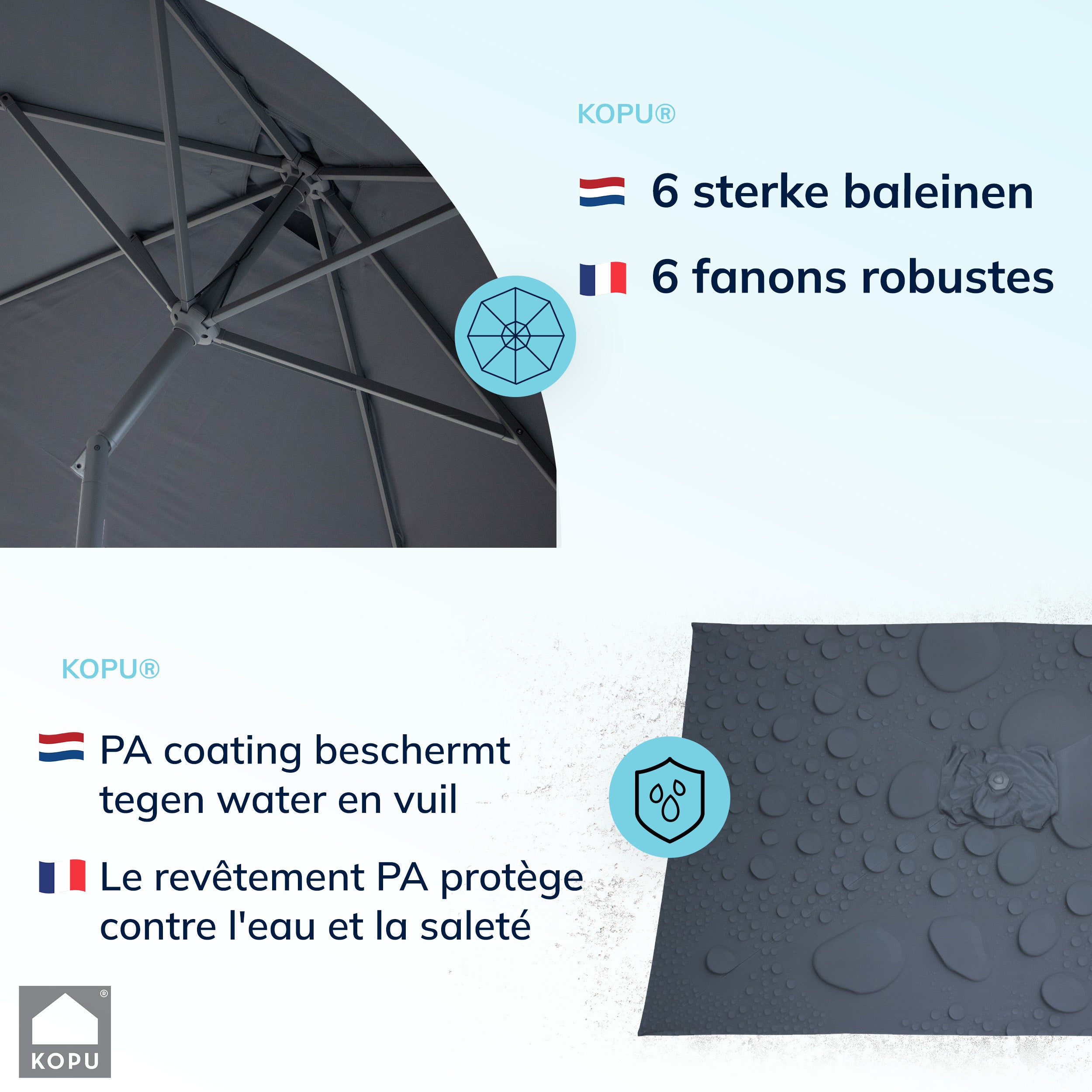 Kopu® Sevilla Parasol Rechthoek 200x300 cm met Hoes - Balkonparasol Grijs