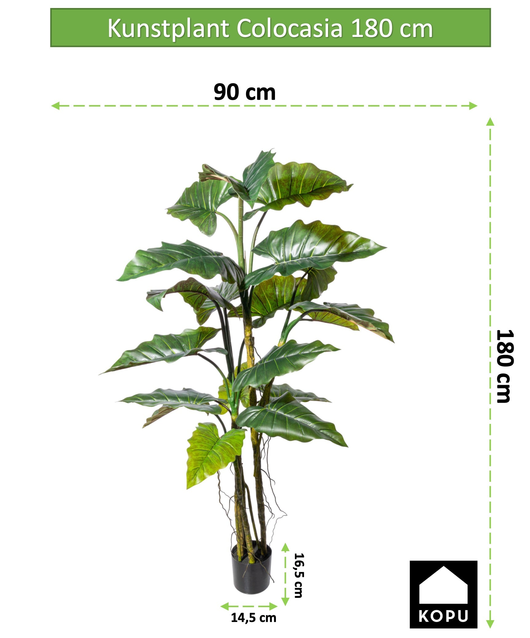 Kopu® Kunstplant Colocasia 180 cm - 19 bladeren - in zwarte pot