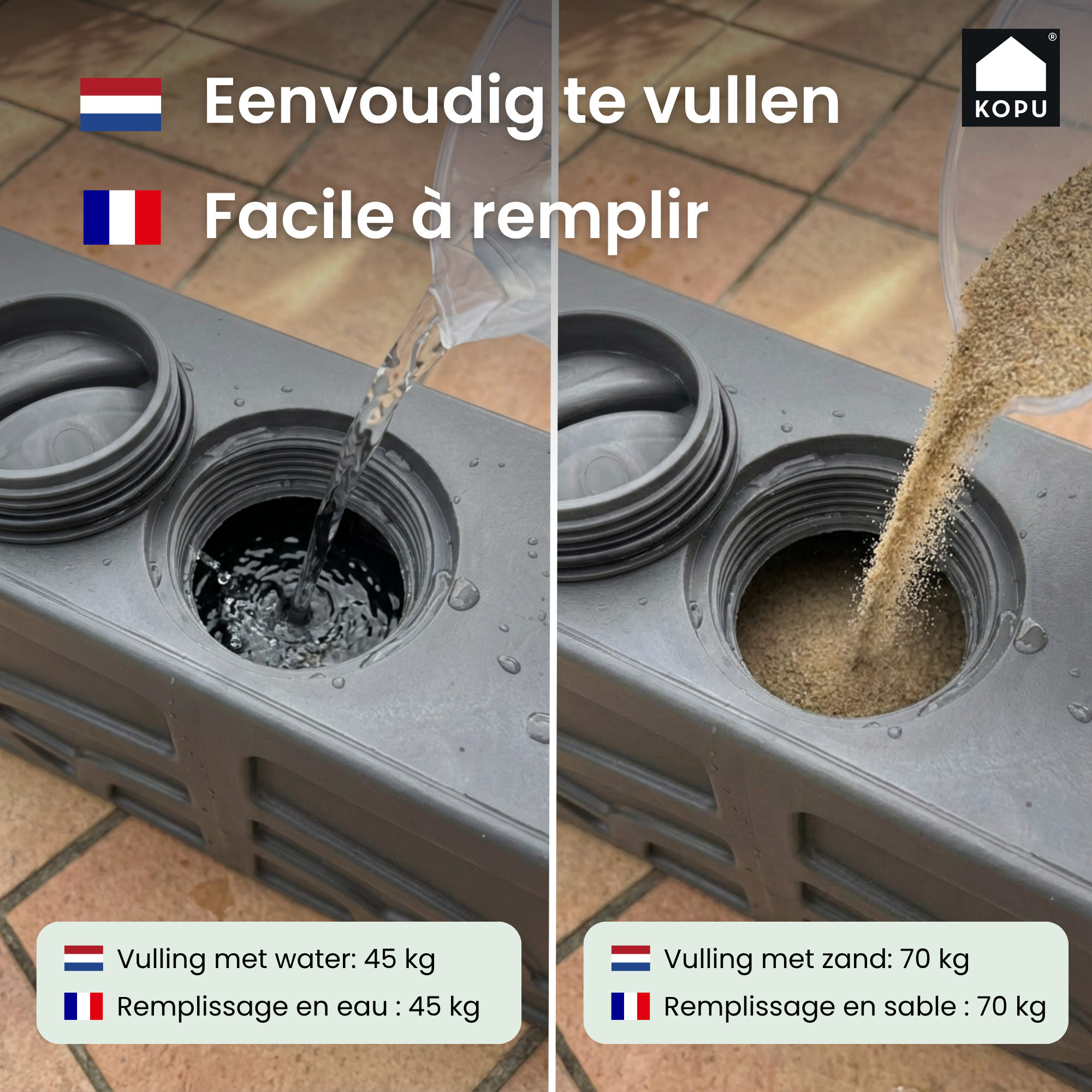 Kopu® Vulbare Parasolvoet 70 kg op wielen voor Grote Parasols - Antraciet