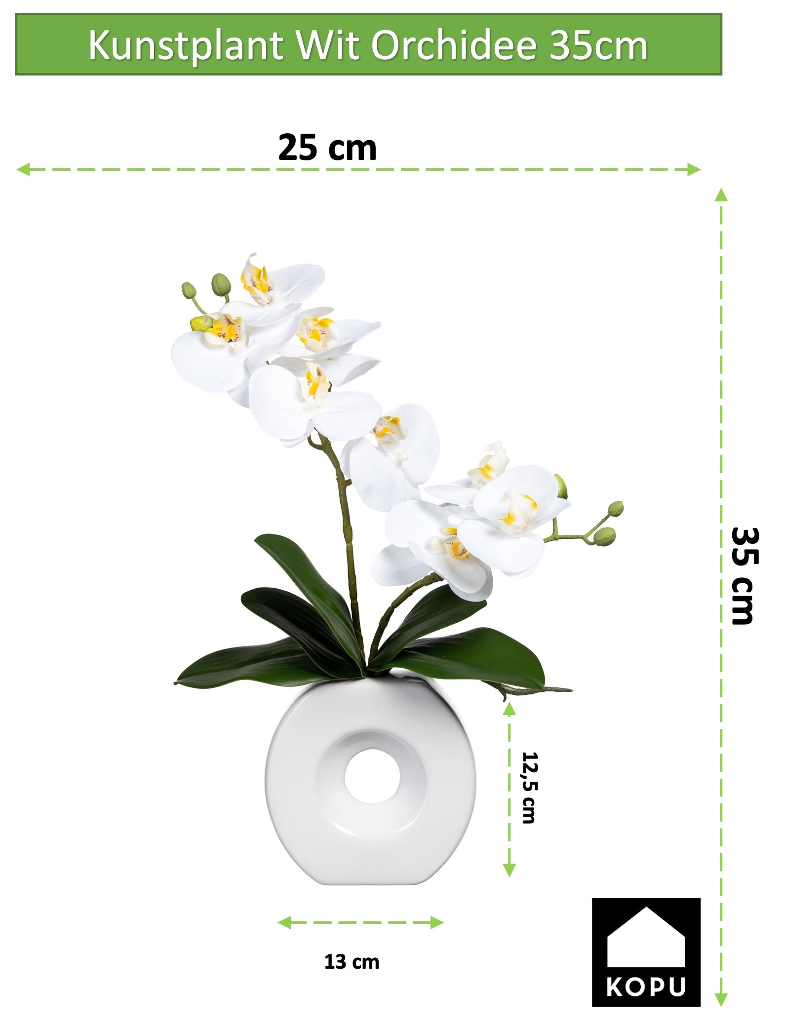Kopu® Künstliche Blume Weiße Orchidee 35 cm in schöner weißer Vase – Phalenopsis