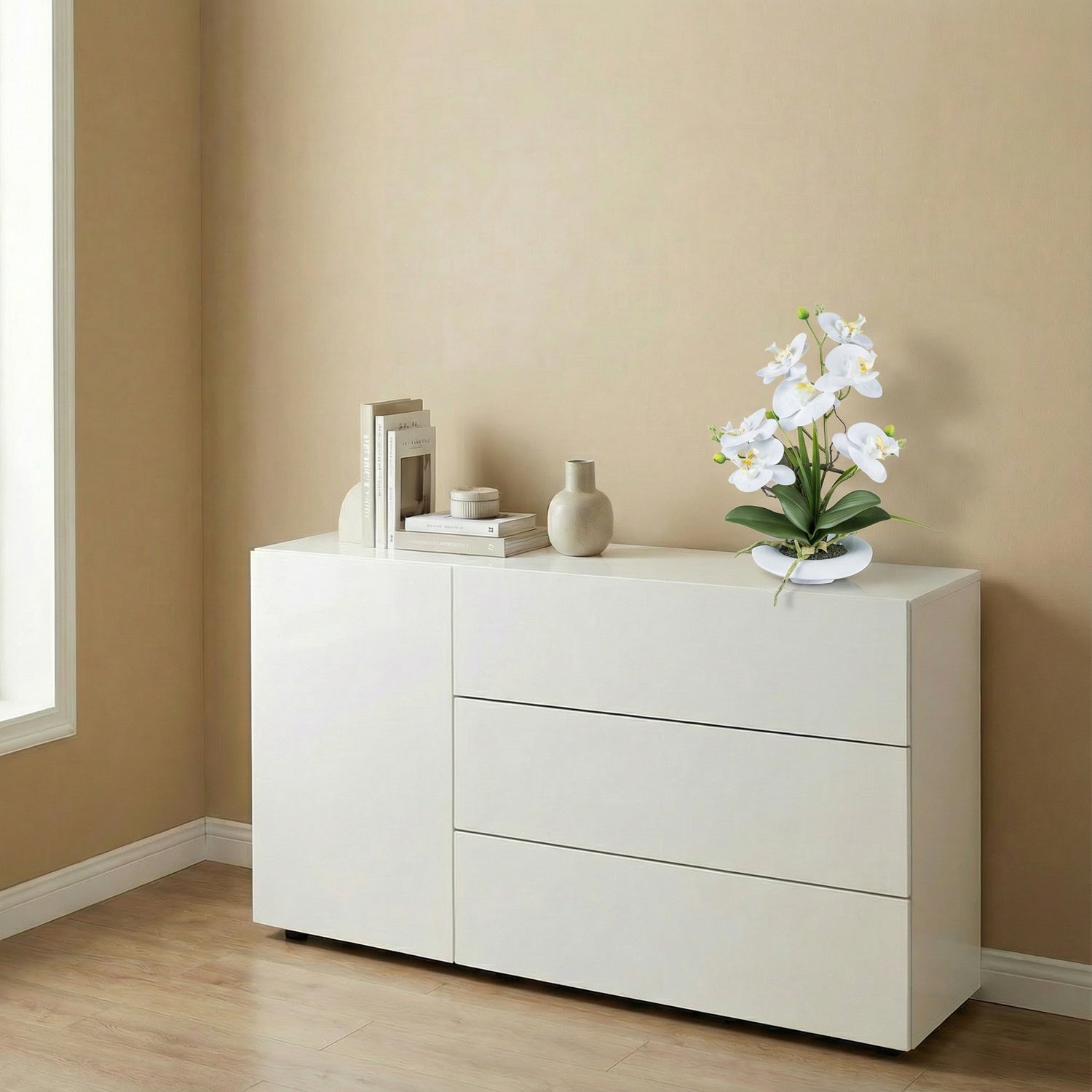 Kopu® Kunstbloem Orchidee 41 cm Wit met Bloemschaal - Phalaenopsis