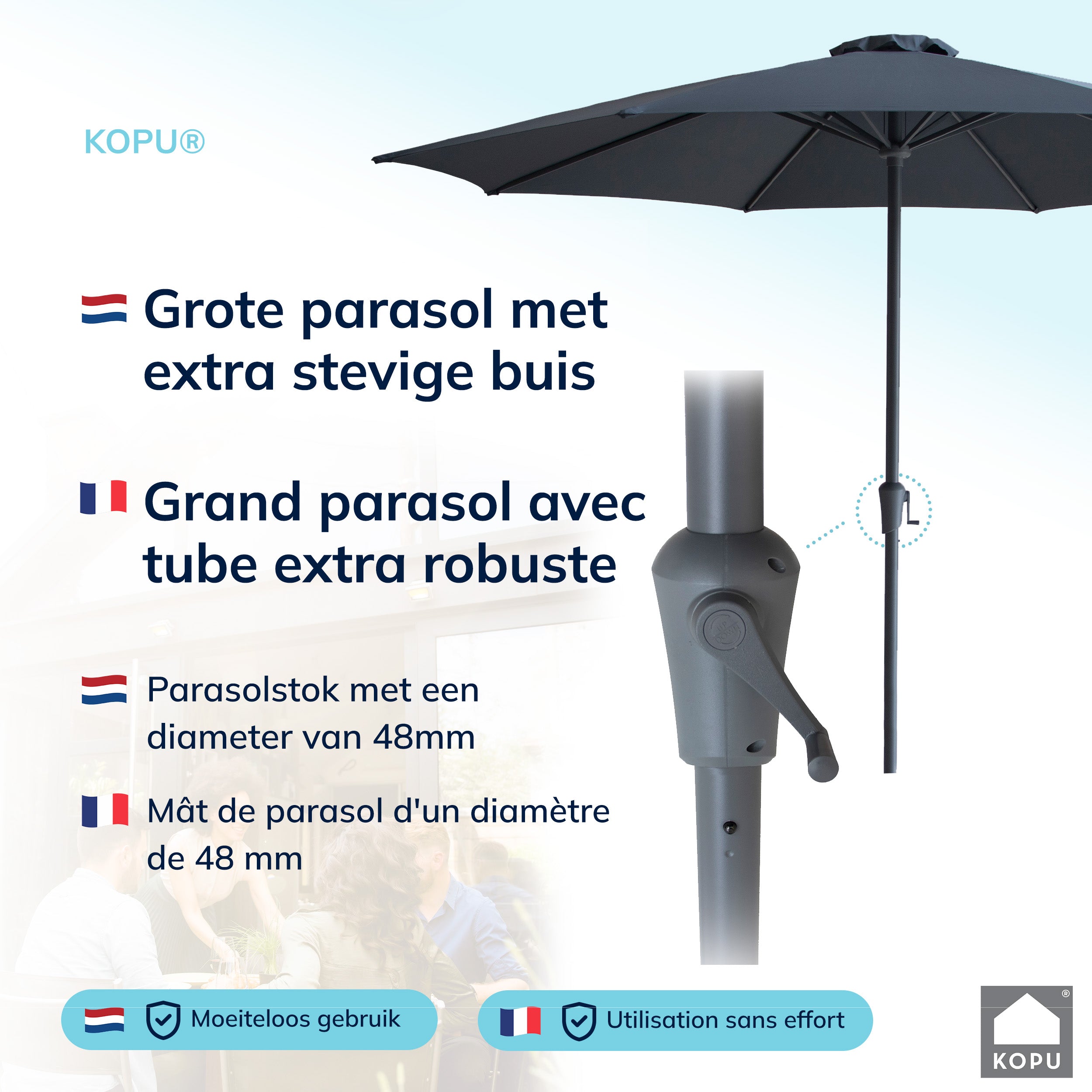Kopu® Madrid 350 cm Grote Parasol Rond met Beschermhoes - Grijs