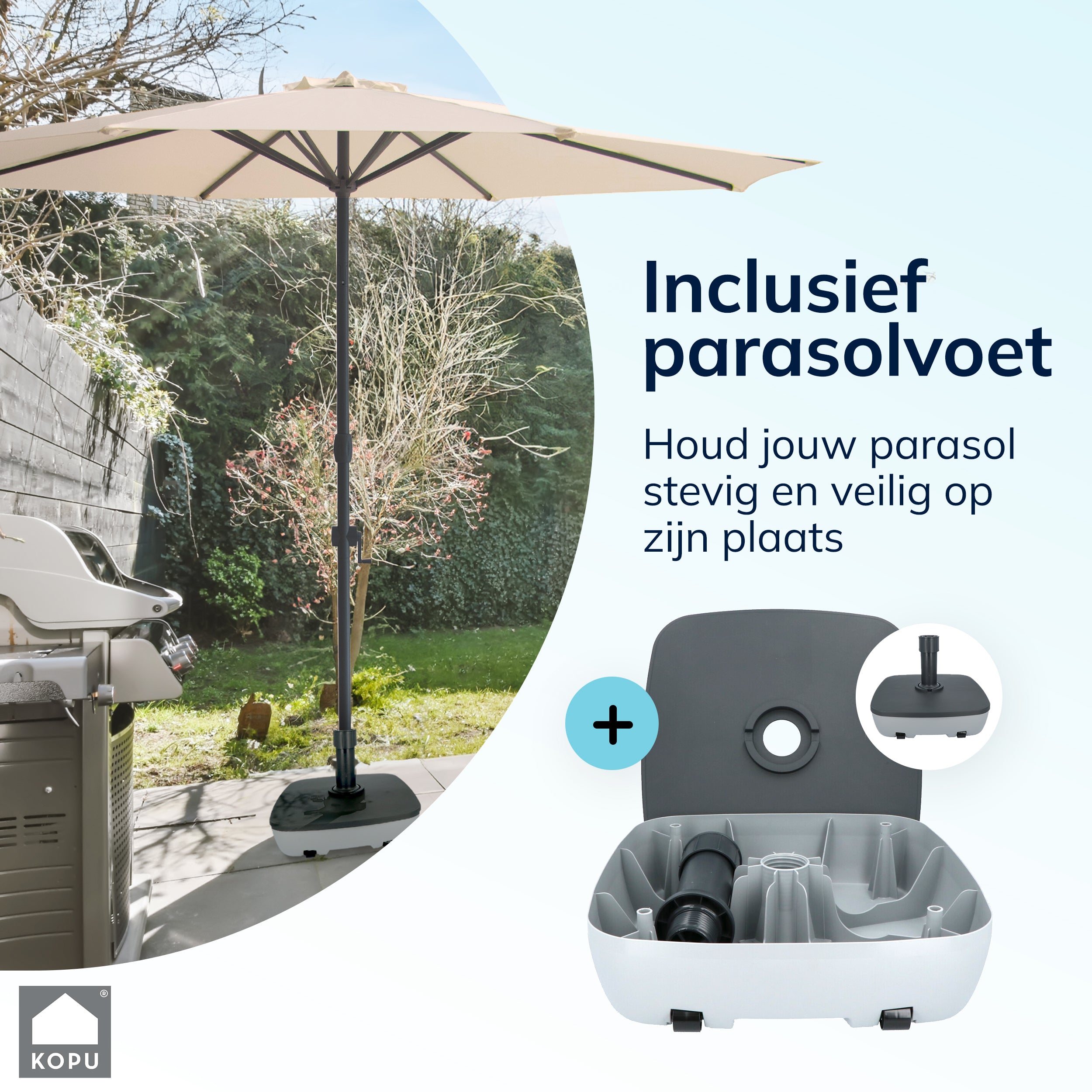 Kopu® Valencia Parasol Rond 300 cm met Beschermhoes en Voet - Creme