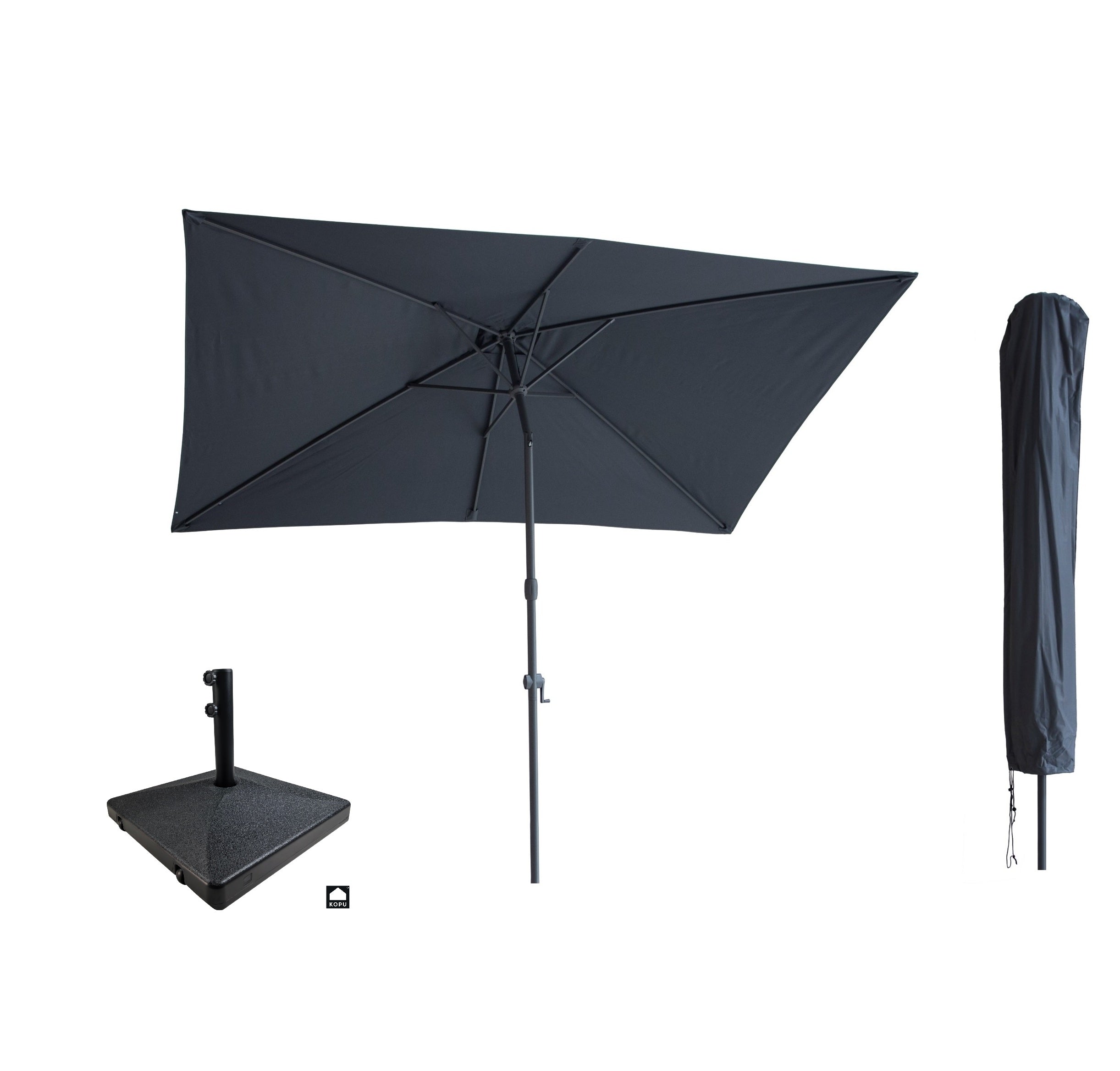 Kopu® Sevilla Parasol Rechthoek 200x300 cm met Hoes en Voet Grijs