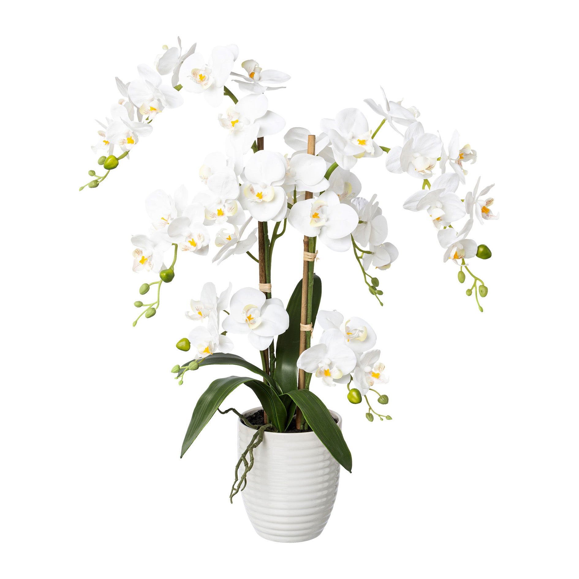 Kopu® Kunstblume Orchidee 67 cm weiß im Blumentopf rund - Phalaenopsis