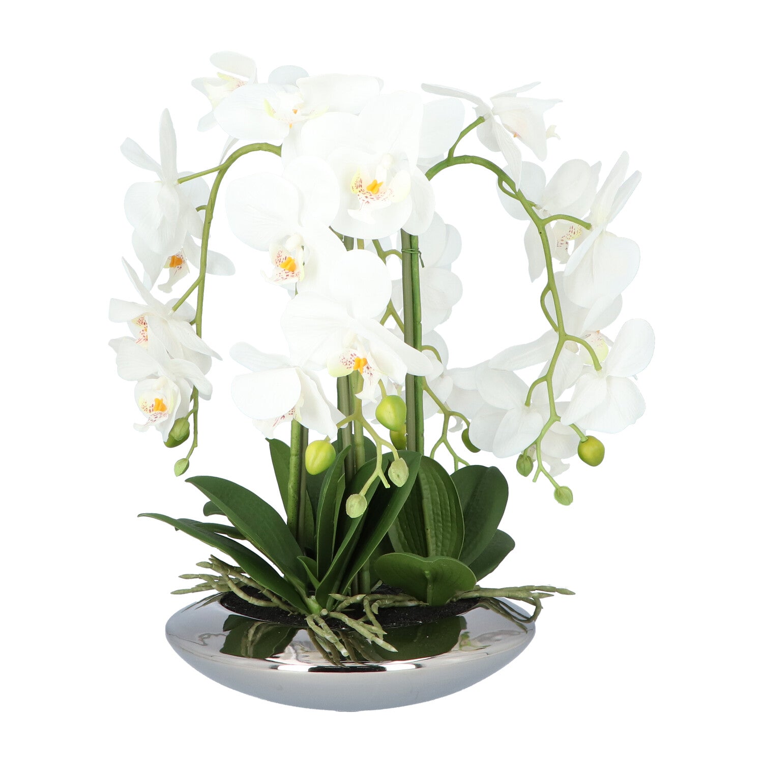 Kopu® Kunstplant Orchidee 4 takken 41cm in Zilveren Schaal  - Wit