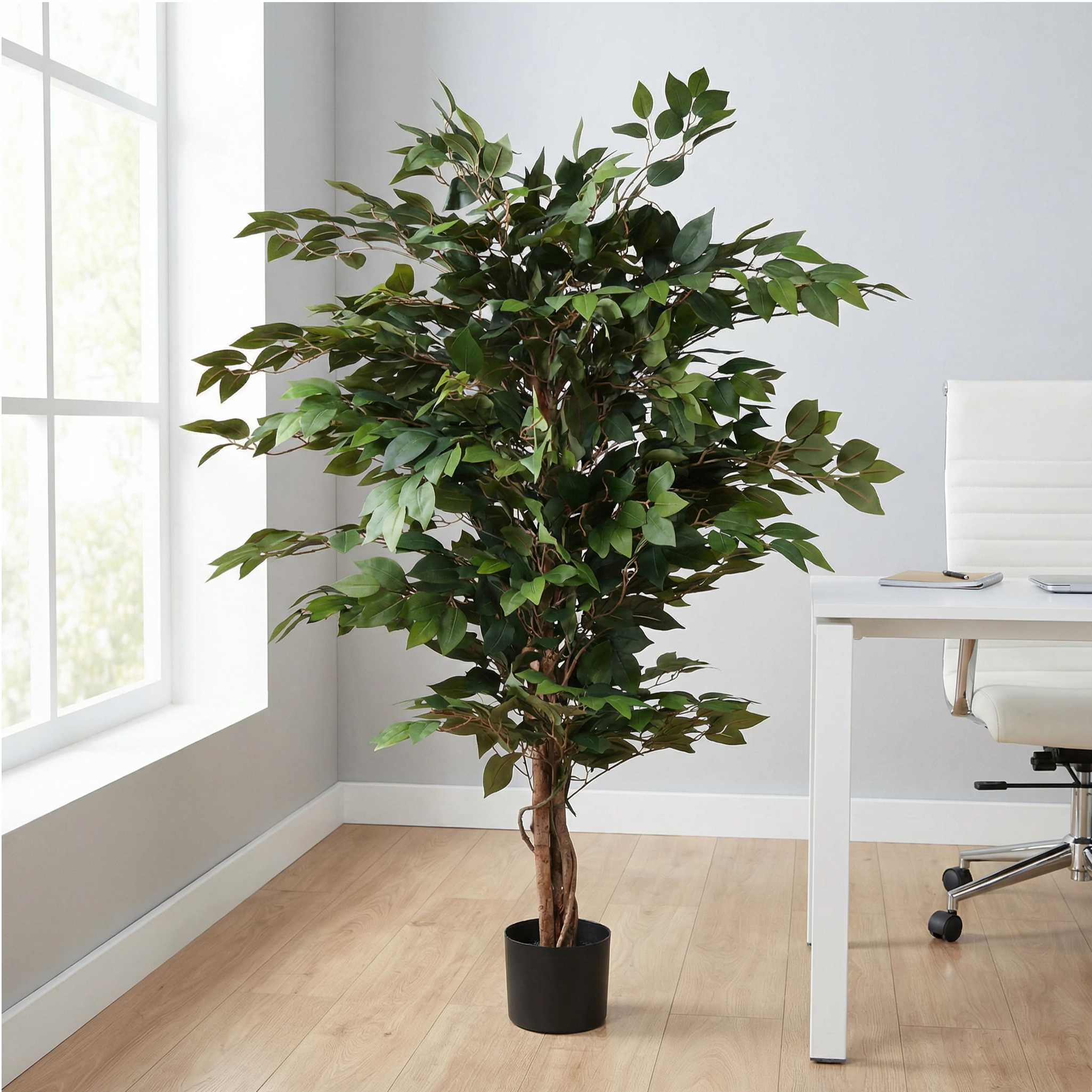 Kopu® Kunstpflanze Ficus Benjamina 150 cm im schwarzen Topf – 1764 Blätter