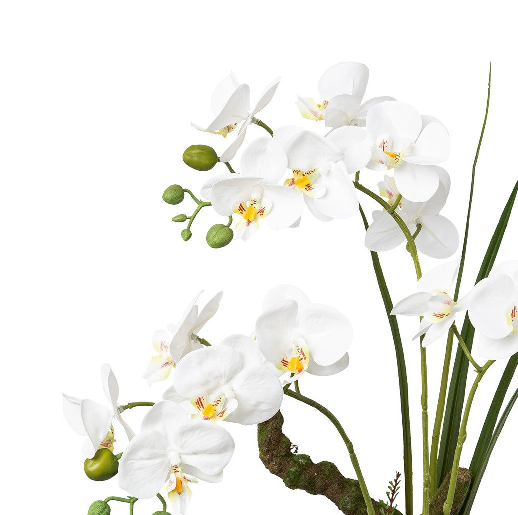 Kopu® Kunstbloem Orchidee 46 cm Wit met Bloempot - Phalaenopsis