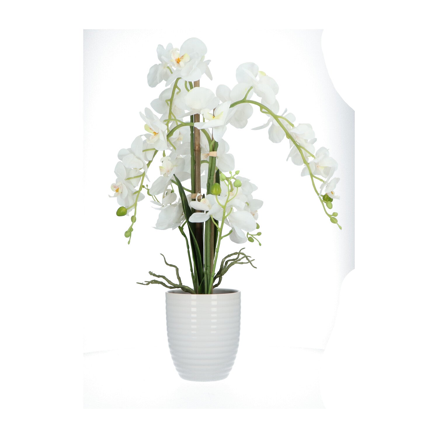 Kopu® Kunstblume Orchidee 67 cm weiß im Blumentopf rund - Phalaenopsis