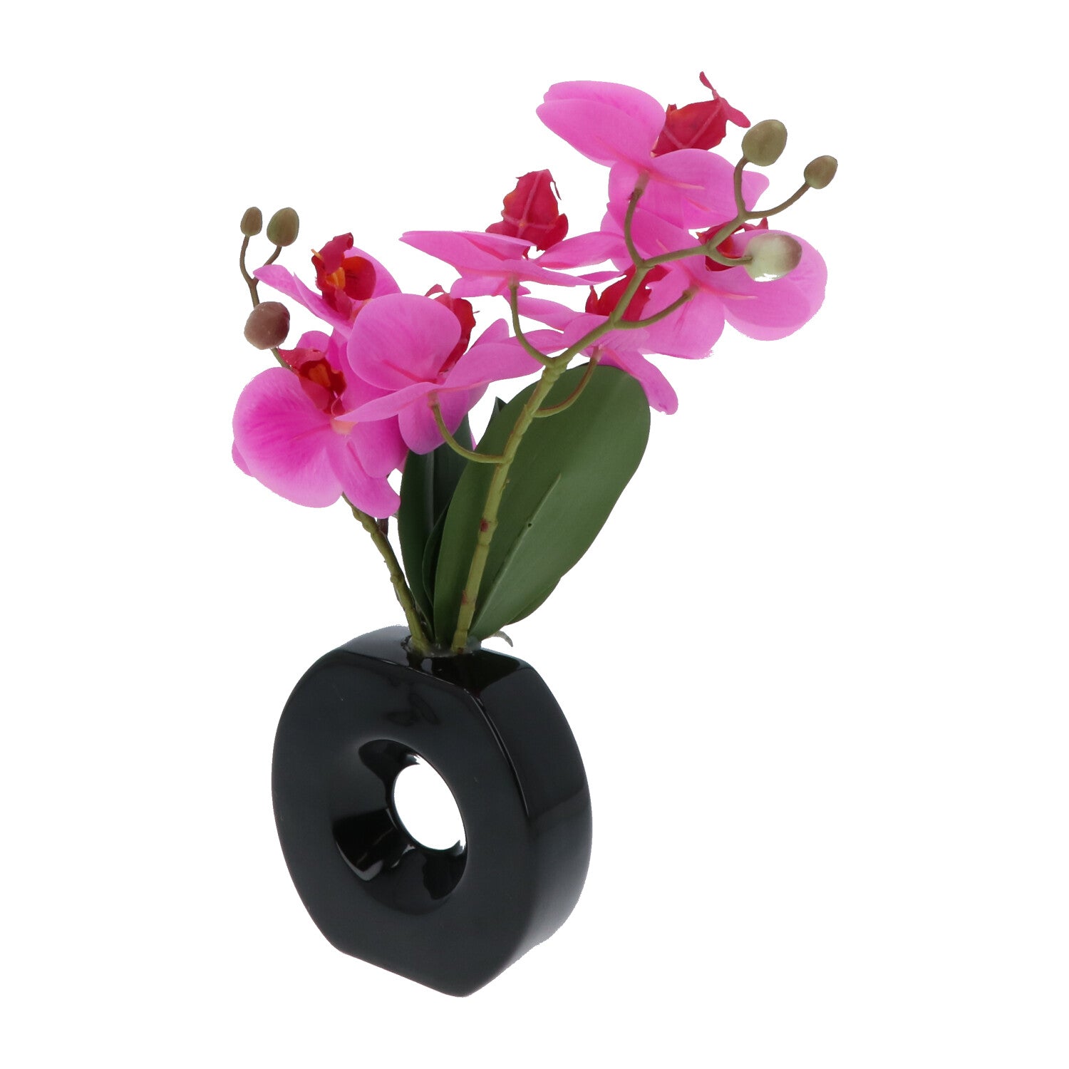 Kopu® Künstliche Blume Flieder-Orchidee 35 cm in schwarzer Vase – Phalenopsis