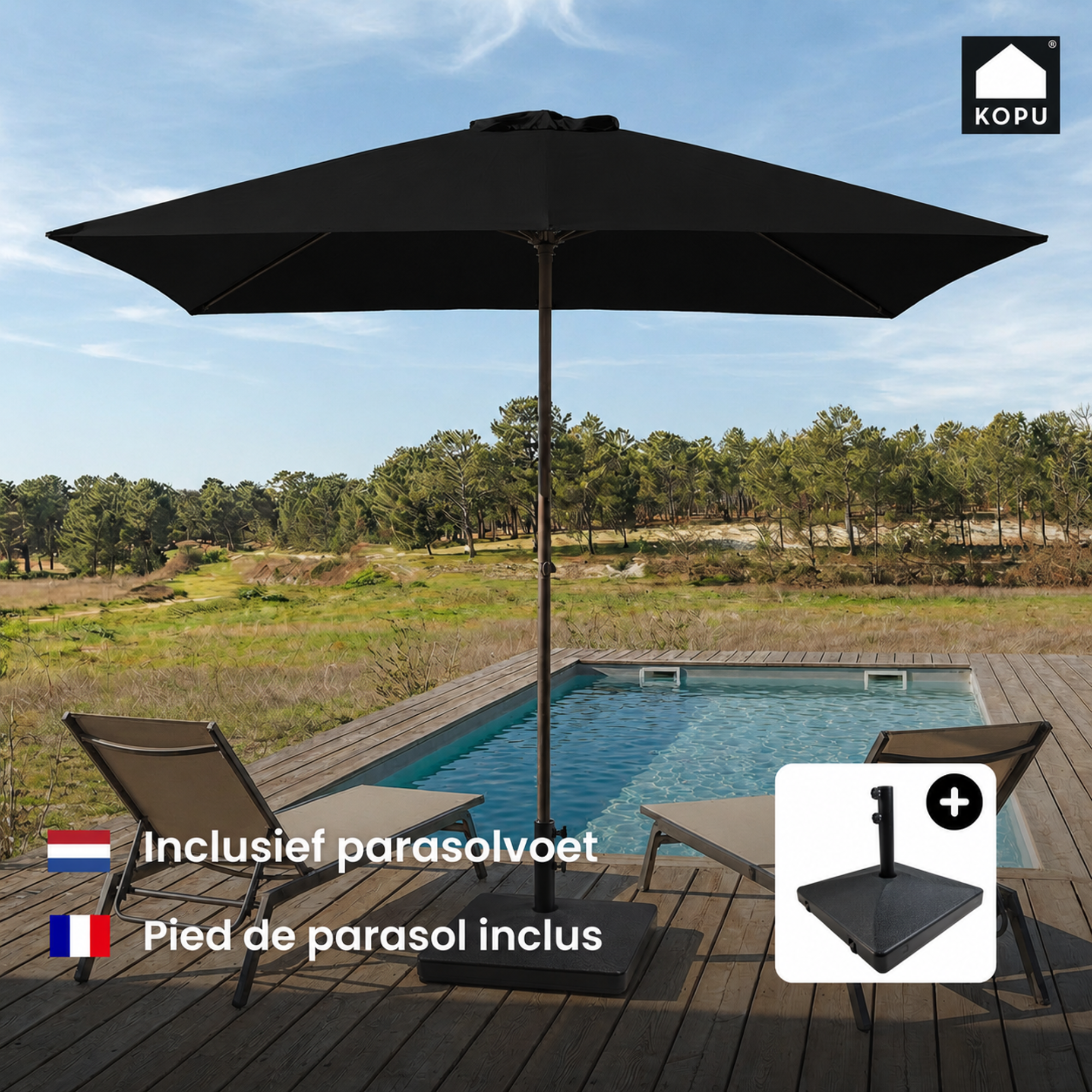 Kopu® Leon Parasol met Hoes Rechthoek 150x250 cm - Balkonparasol - Zwart