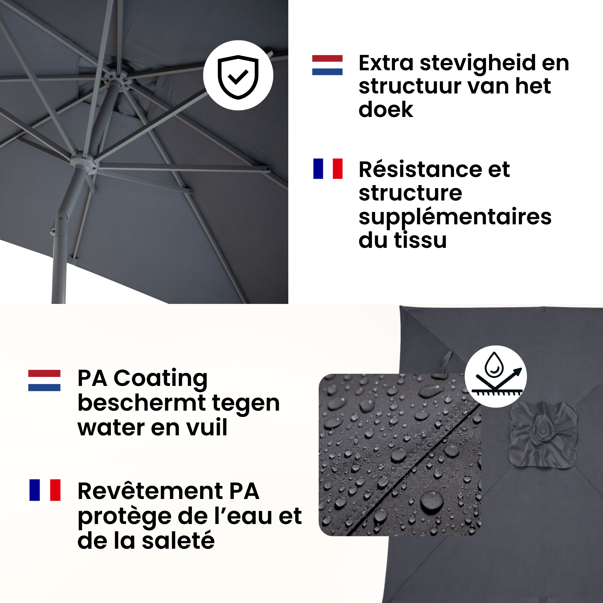 Kopu® Alicante - Parasol Vierkant 230x230 cm met Windvanger - Grijs