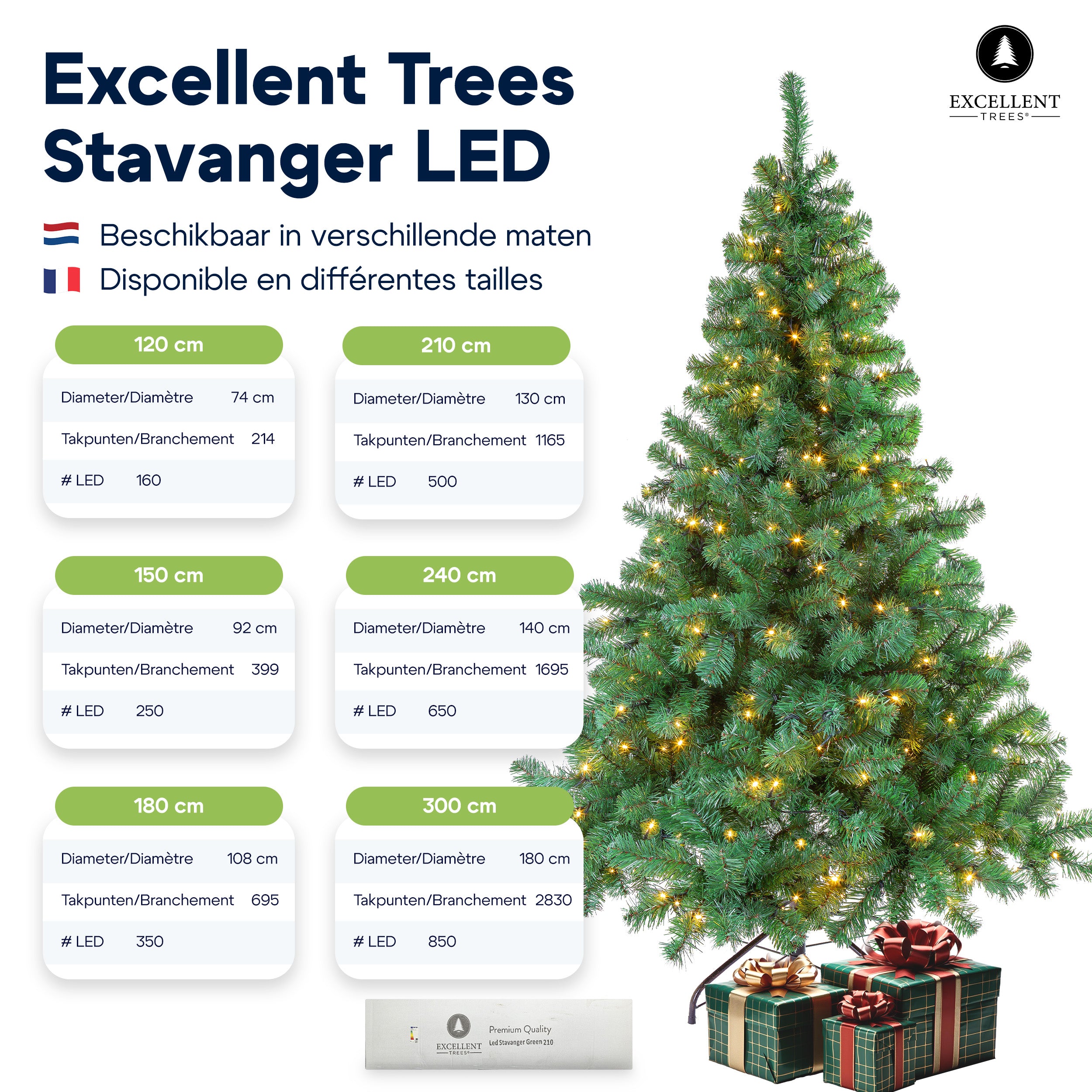 Kerstboom Excellent Trees® LED Stavanger Green 210 cm met verlichting - nu met Opbergtas t.w.v. € 27.95