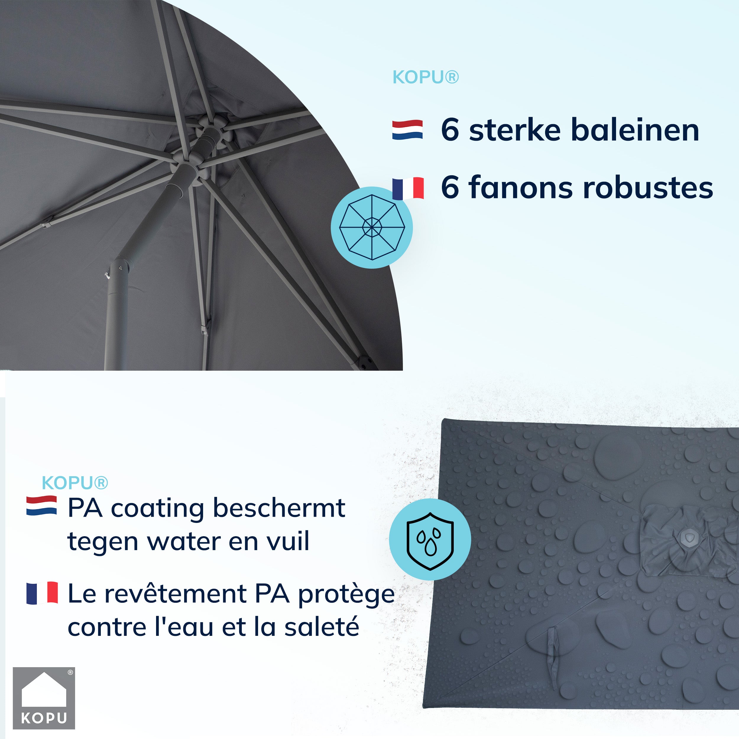 Kopu® Leon Parasol Rechthoek 150x250 cm - Balkonparasol met Hoes - Grijs