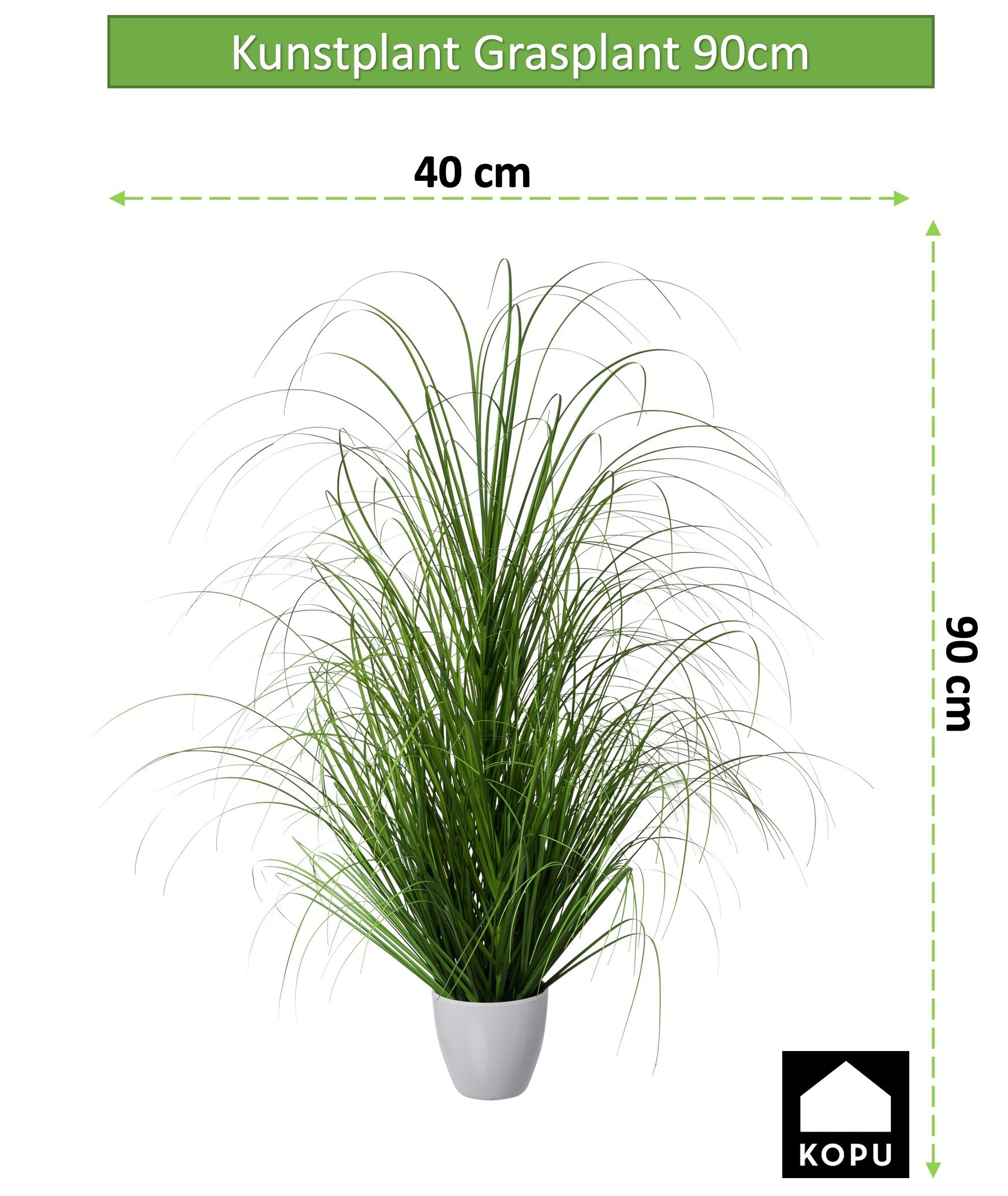 Kopu® Kunstpflanze Segge Graspflanze 90 cm – im weißen Dekotopf – Kunstpflanze