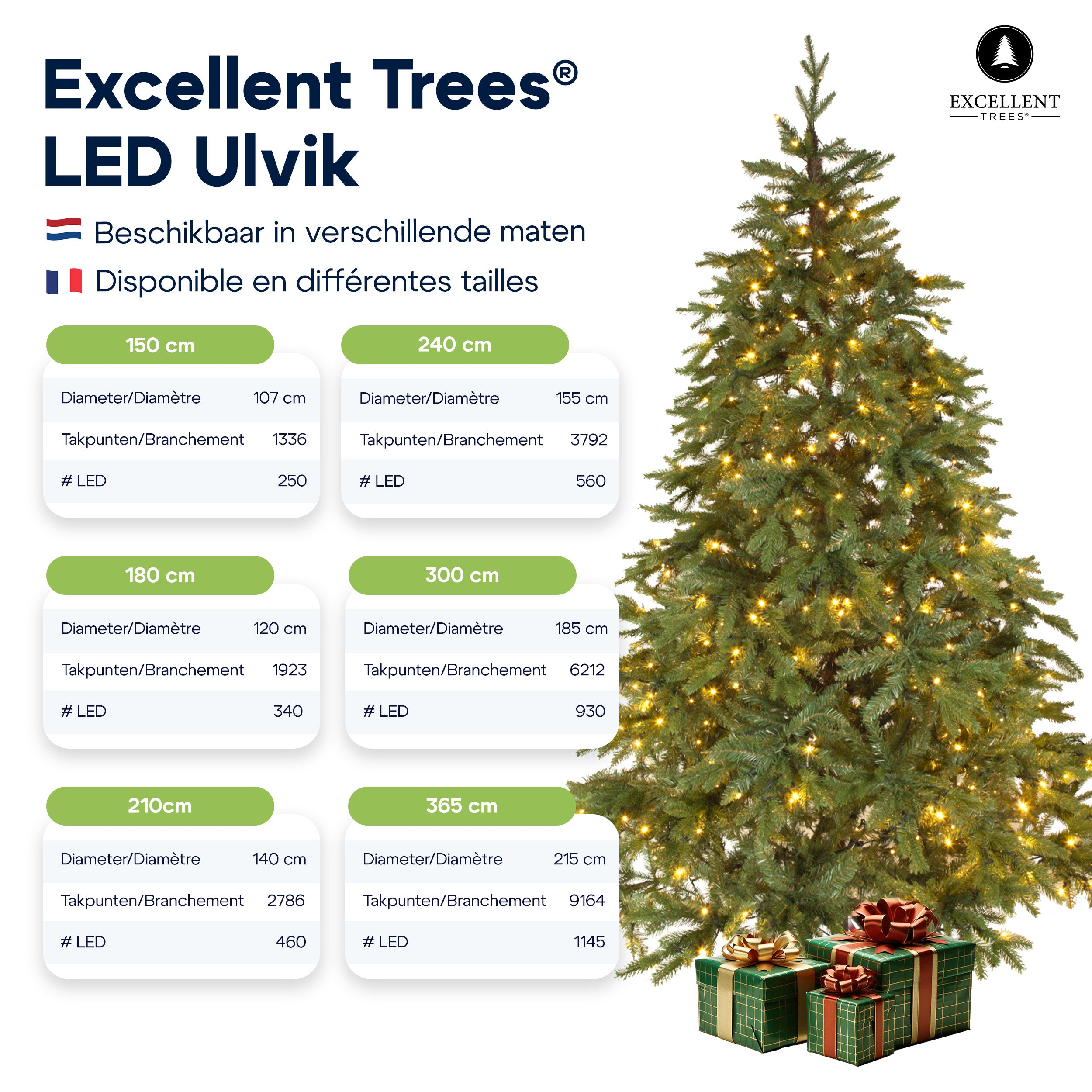 Excellent Trees® LED Ulvik 240 cm - Premium Kerstboom met 560 lampjes  ⌀155cm - 240cm