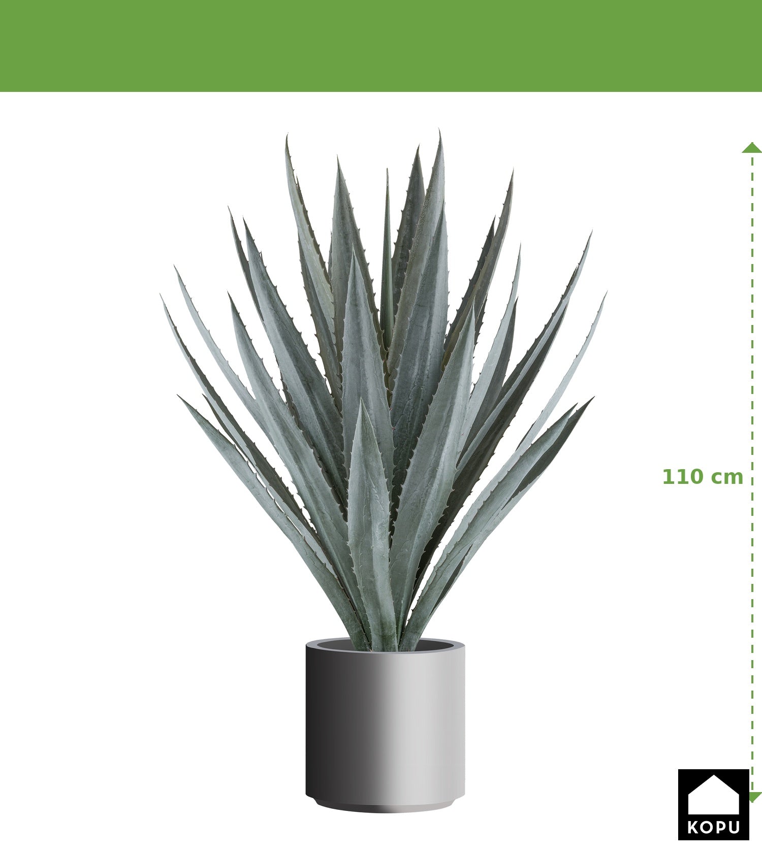 Kopu® Kunstplant Agave 110 cm in grijze Pot - 30 bladeren - Groen/Grijs