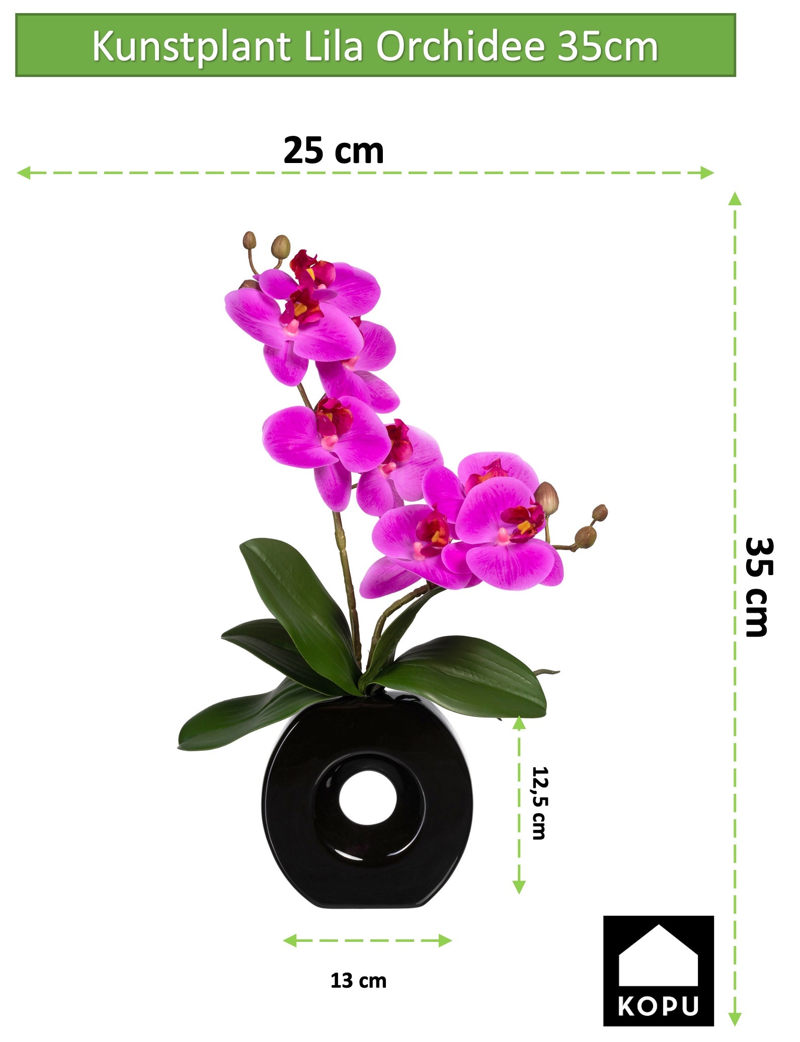 Kopu® Künstliche Blume Flieder-Orchidee 35 cm in schwarzer Vase – Phalenopsis