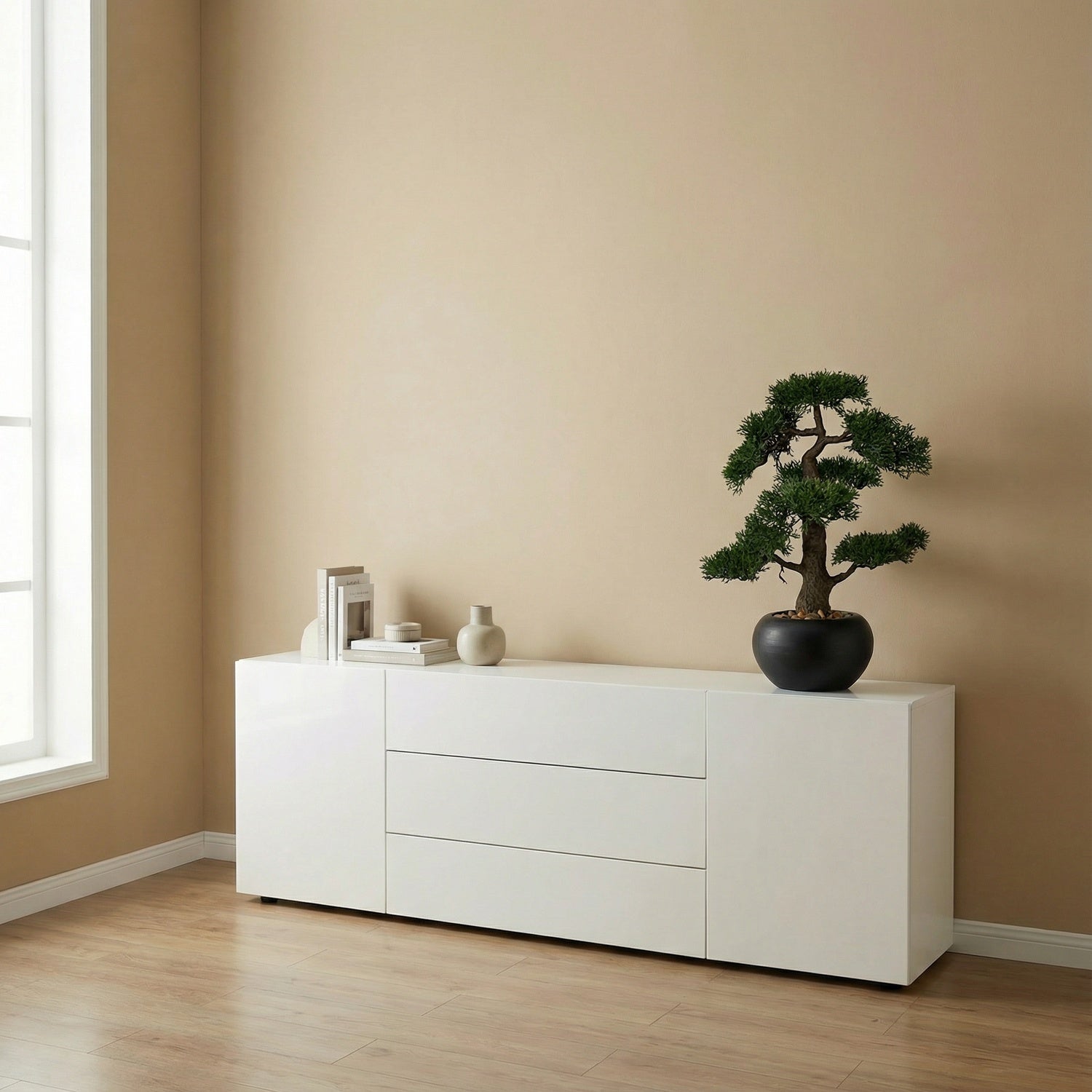 Kopu® Kunstpflanze Bonsai Zeder 48 cm mit schwarzem Topf – Bonsai-Baum