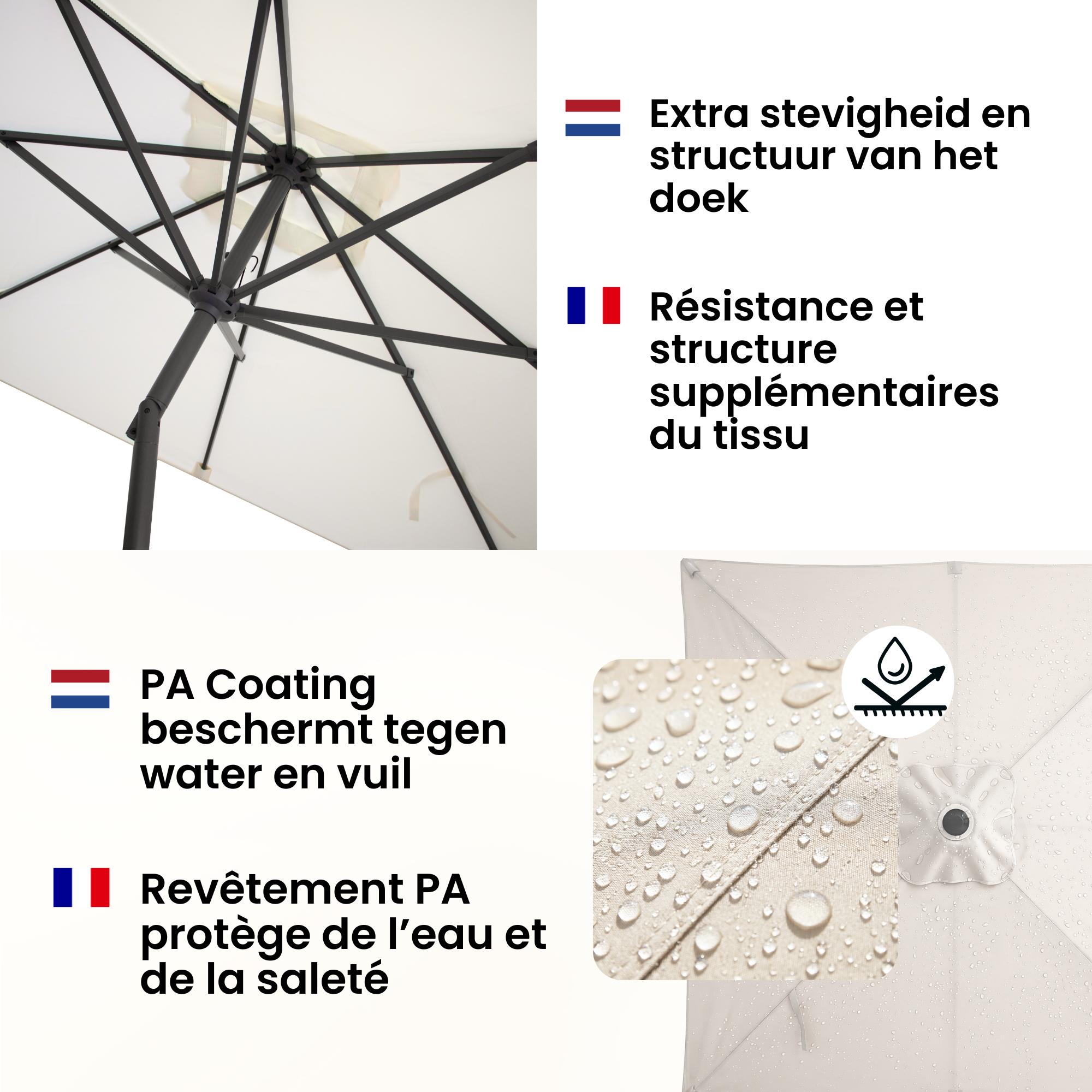 Kopu® Alicante - Parasol Vierkant 230x230 cm met Windvanger - Creme