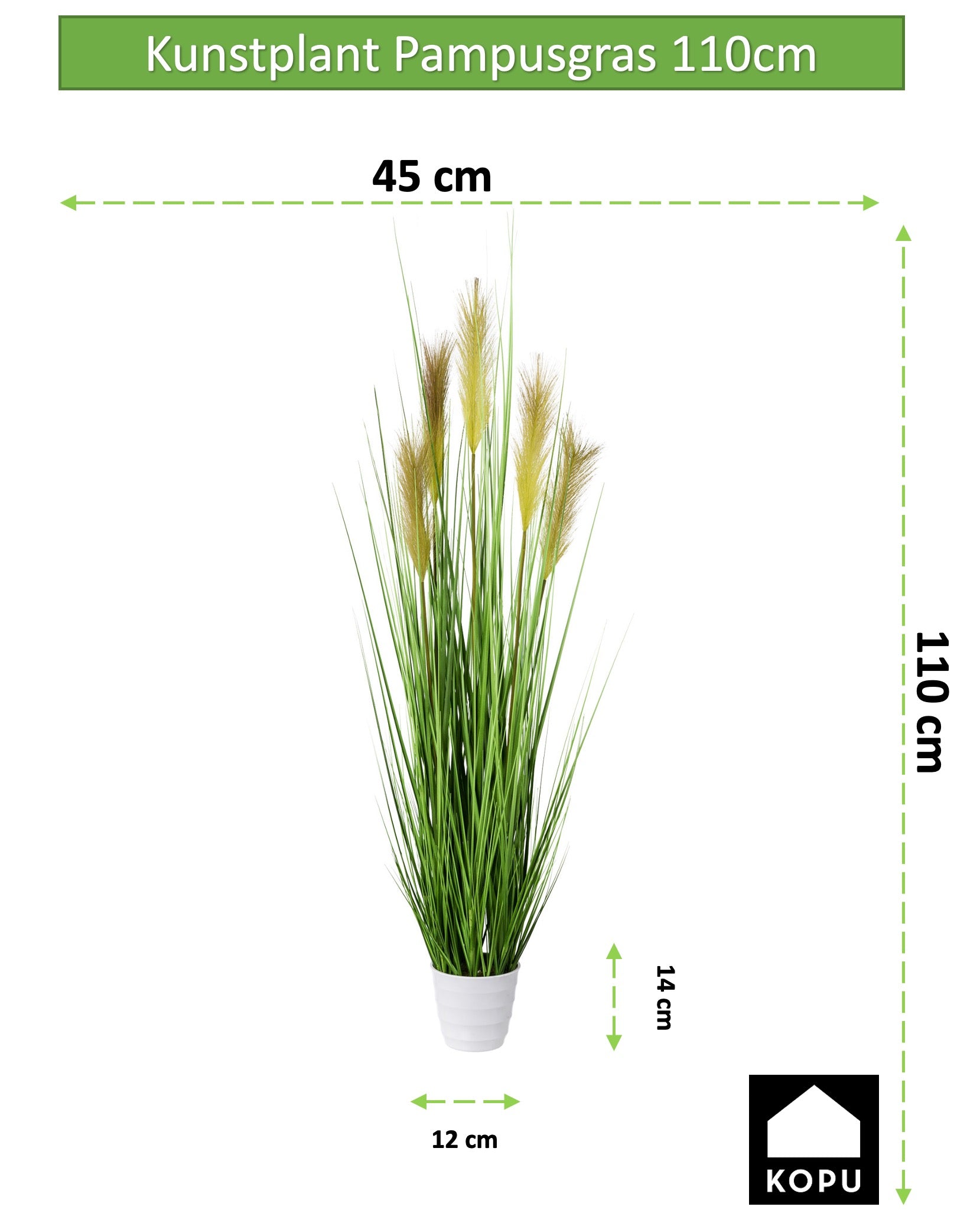 Kopu® Kunstpflanze Pampusgras 110 cm - 5 Rispen - im weißen Topf