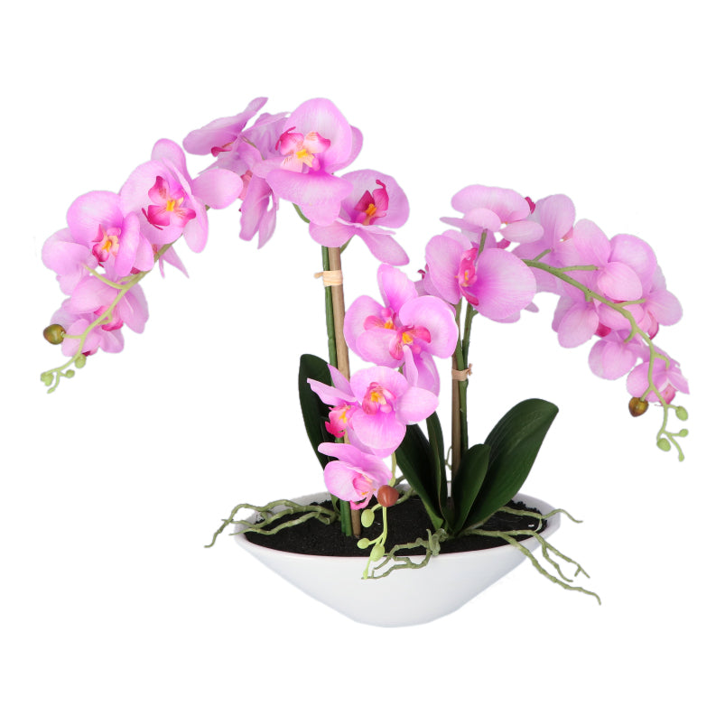 Kopu® Kunstbloem Orchidee 53 cm Roze met Schaal Ovaal - Phalenopsis
