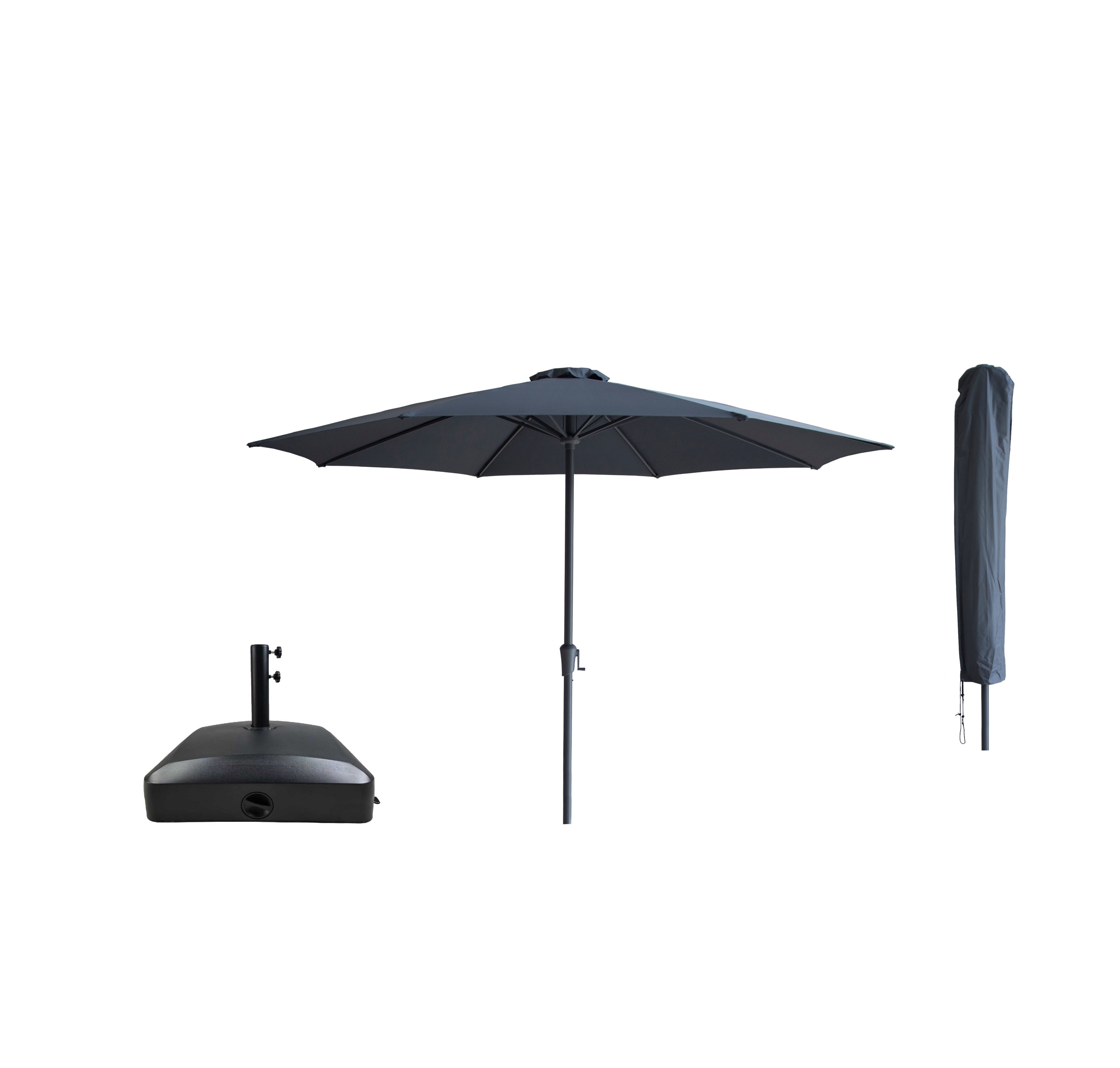 Kopu® Set Madrid 350 cm Grote Parasol Rond met Beschermhoes en Parasolvoet - Grijs