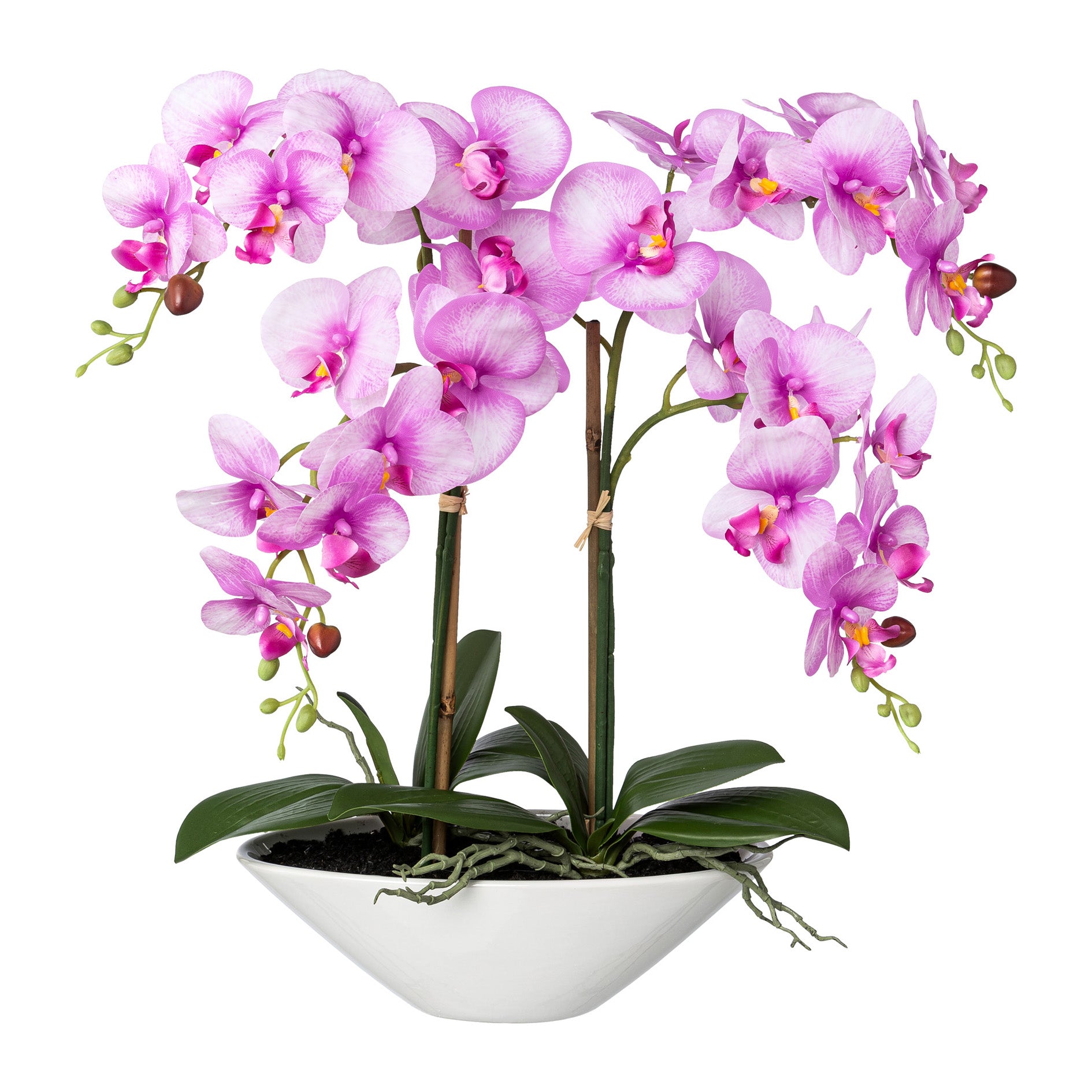 Kopu® Kunstbloem Orchidee 53 cm Roze met Schaal Ovaal - Phalenopsis