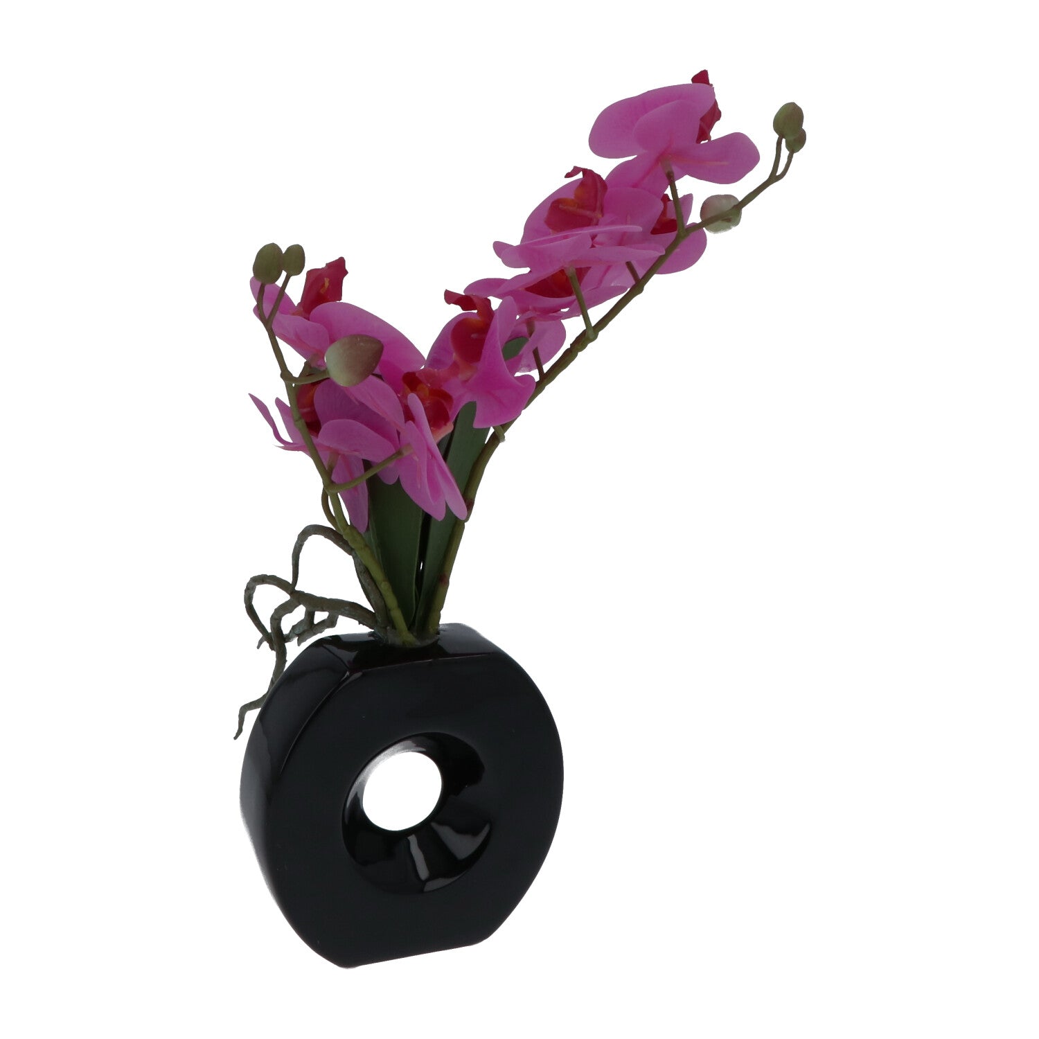 Kopu® Künstliche Blume Flieder-Orchidee 35 cm in schwarzer Vase – Phalenopsis