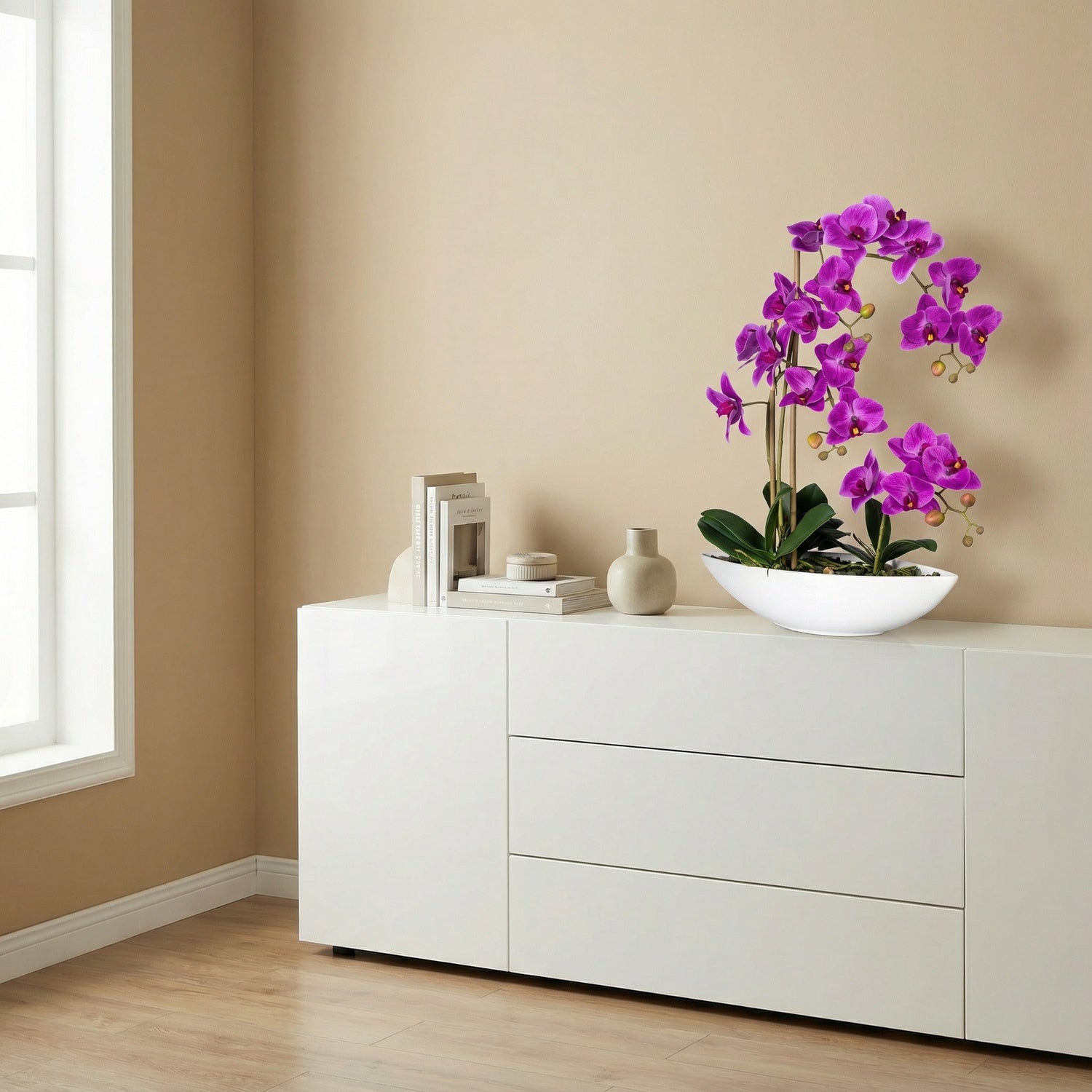 Kopu® Kunstblume Orchidee 60 cm rosa mit Schale oval - Phalaenopsis